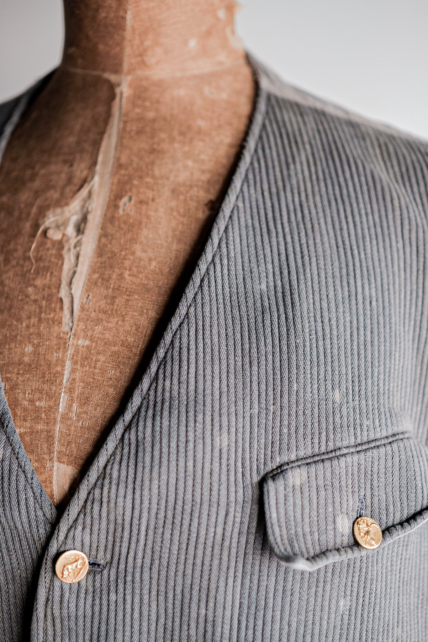 【~30's】French Vintage Gray Cotton Pique Hunting Gilet