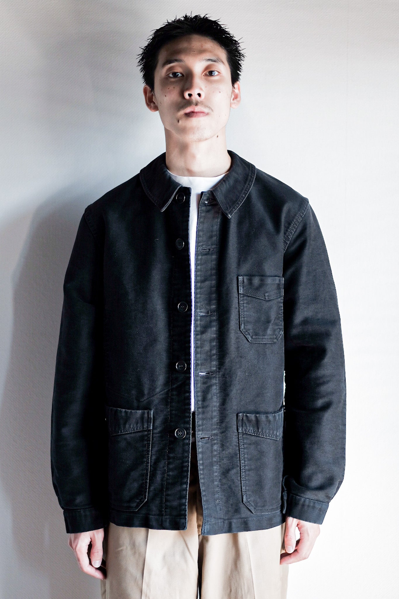 【~50's】French Vintage Black Moleskin Work Jacket