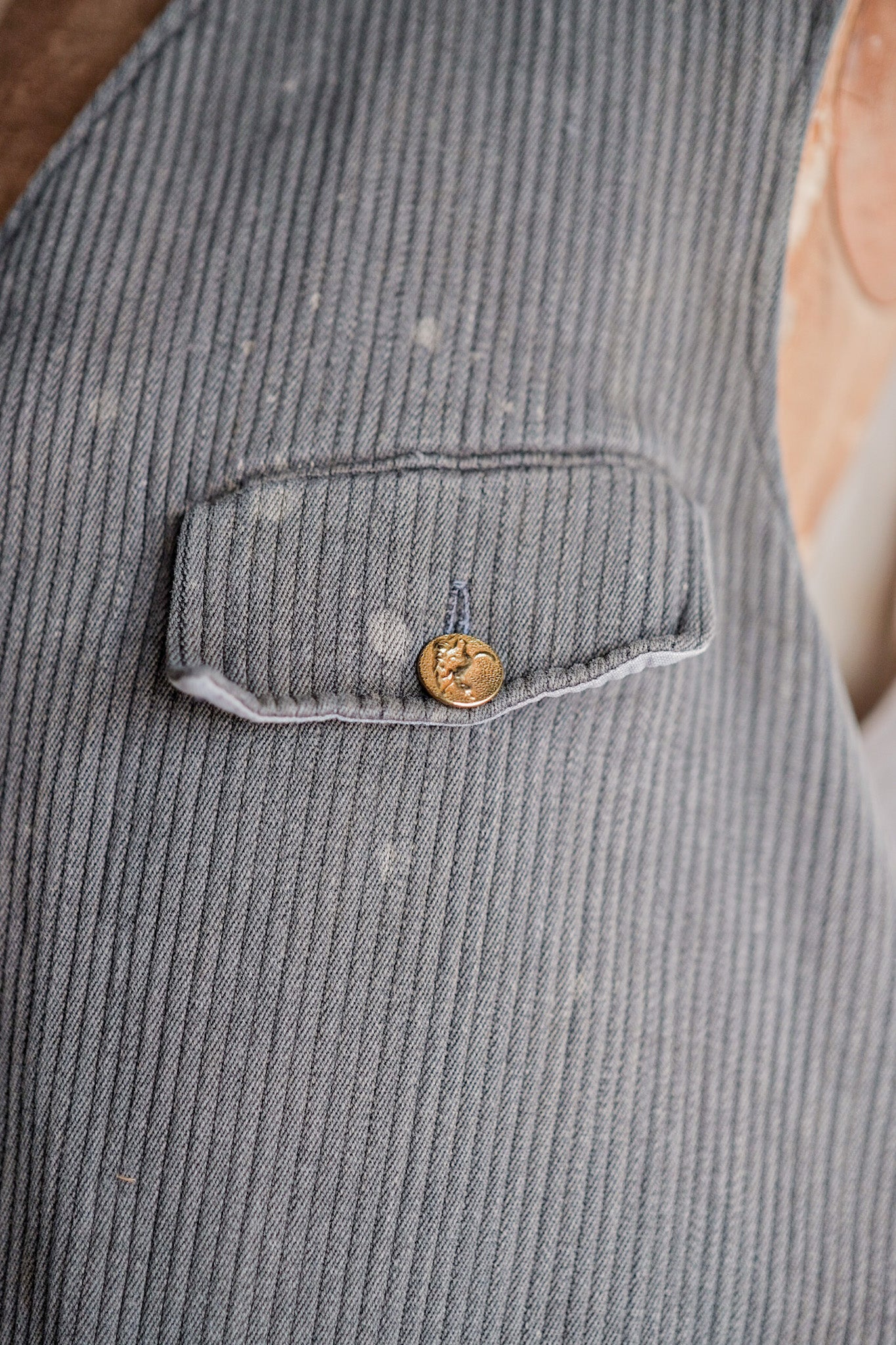 【~30's】French Vintage Gray Cotton Pique Hunting Gilet