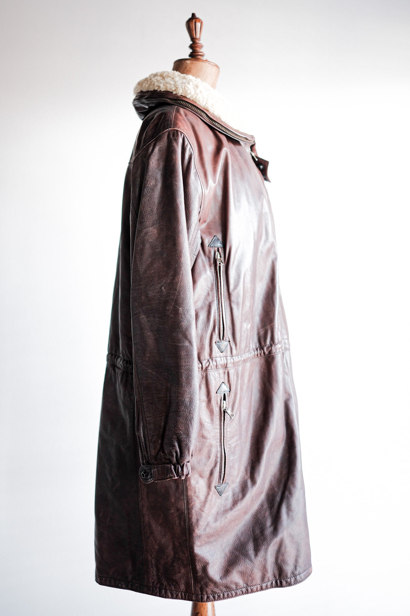 【~80's】Old GIORGIO ARMANI Aviator Style Leather Coat Size.48