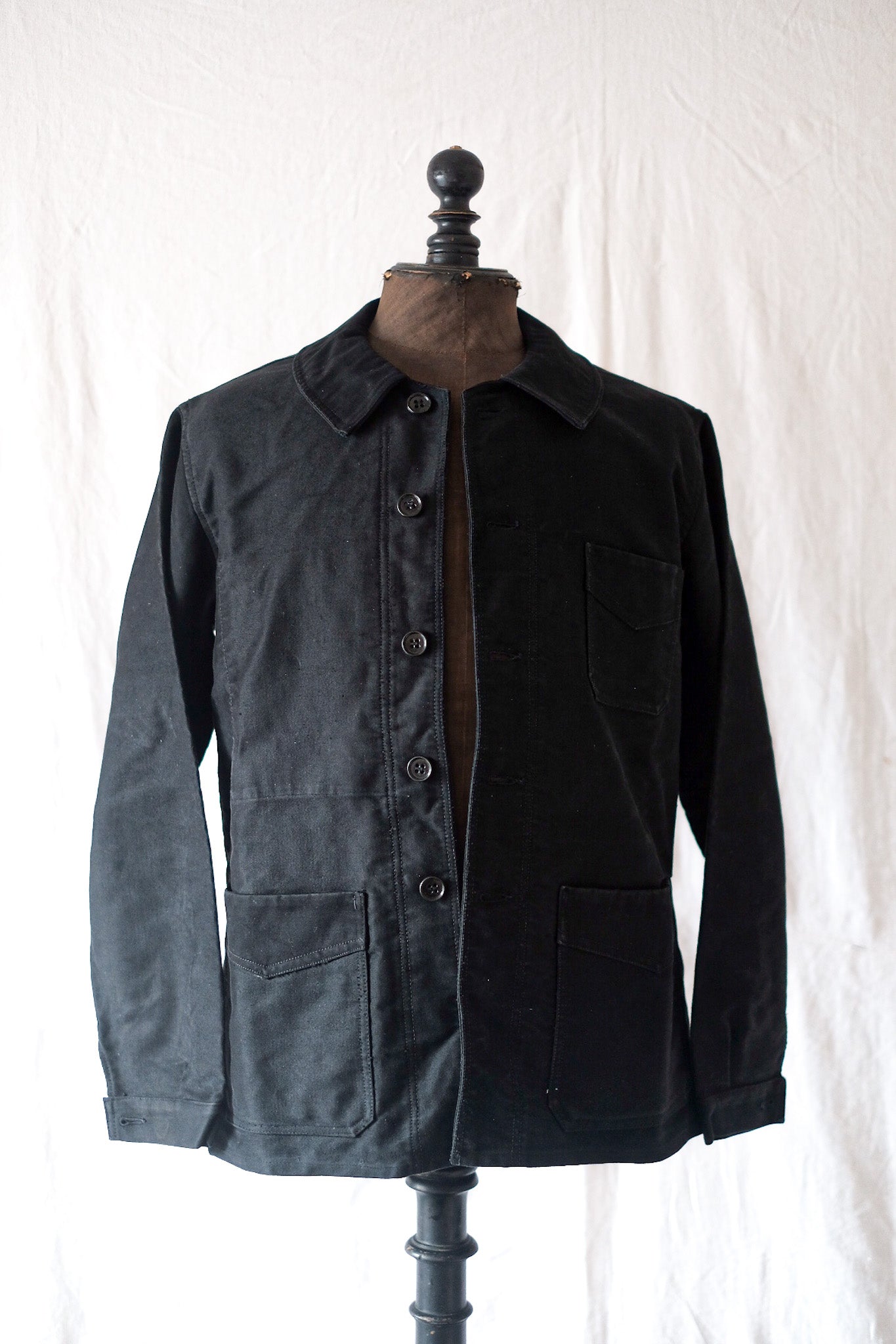 【~40's】French Vintage "Le Mont St. Michel" Black Moleskin Work Jacket