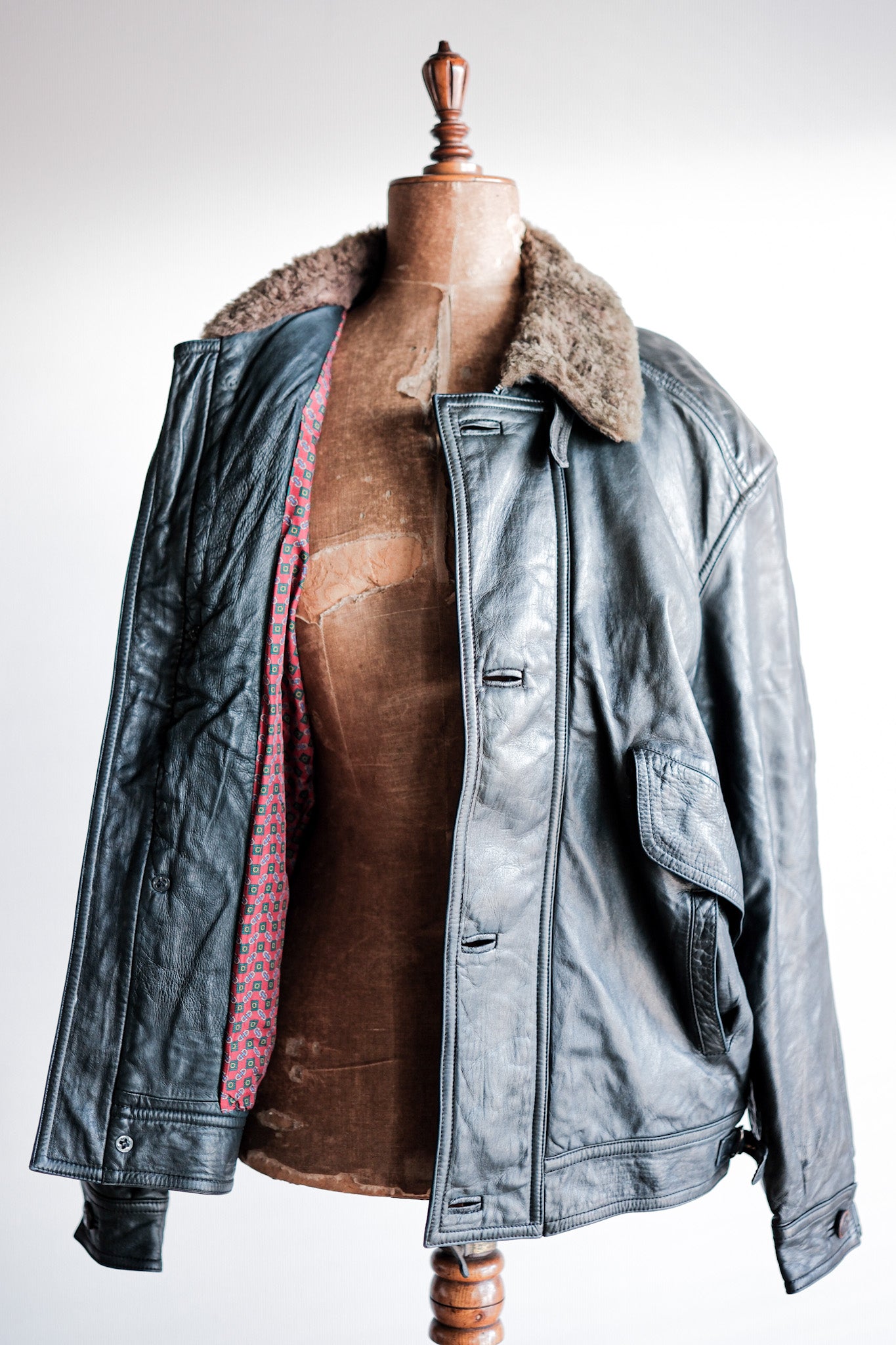 【~80's】Old Gucci Leather Bomber Jacket Size.52
