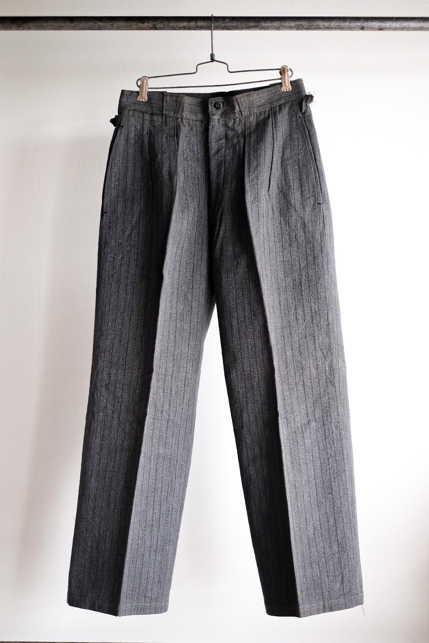 【~40's】French Vintage Salt & Pepper Cotton Striped Work Pants "Dead Stock"
