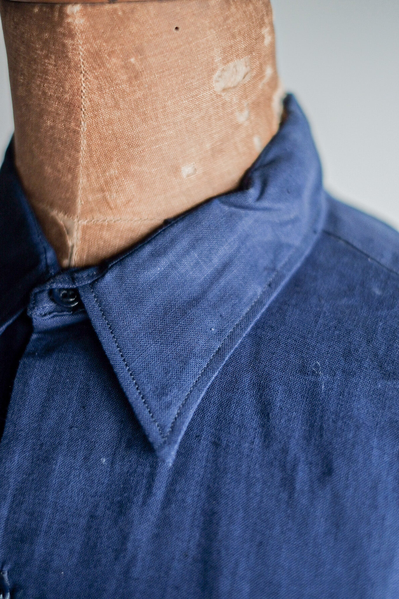 【~40's】French Vintage Indigo Linen Grandpa Shirt "Dead Stock"