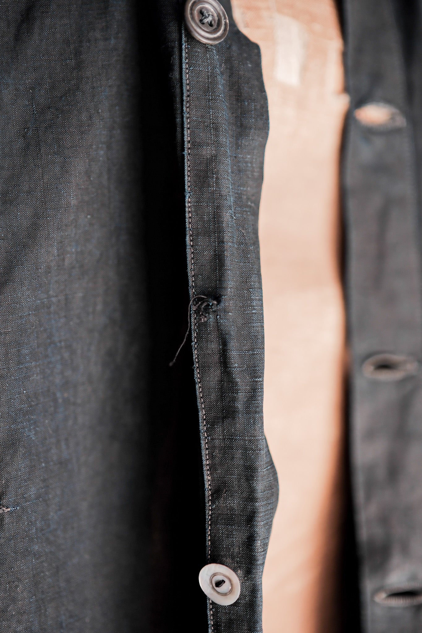 【Early 20th C】French Antique Indigo Linen Smock Open Type "Biaude"