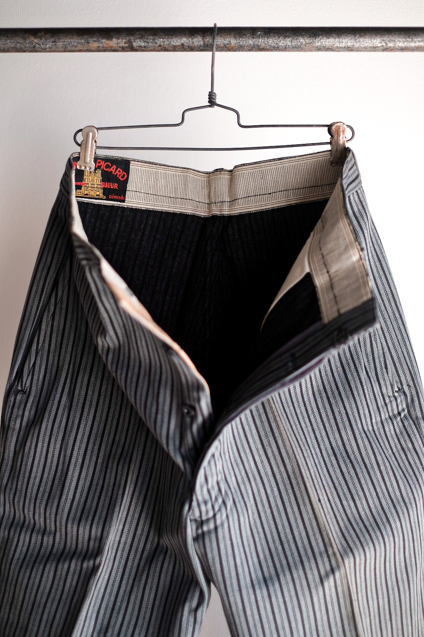 【~40's】French Vintage Cotton Striped Work Pants "Dead Stock"