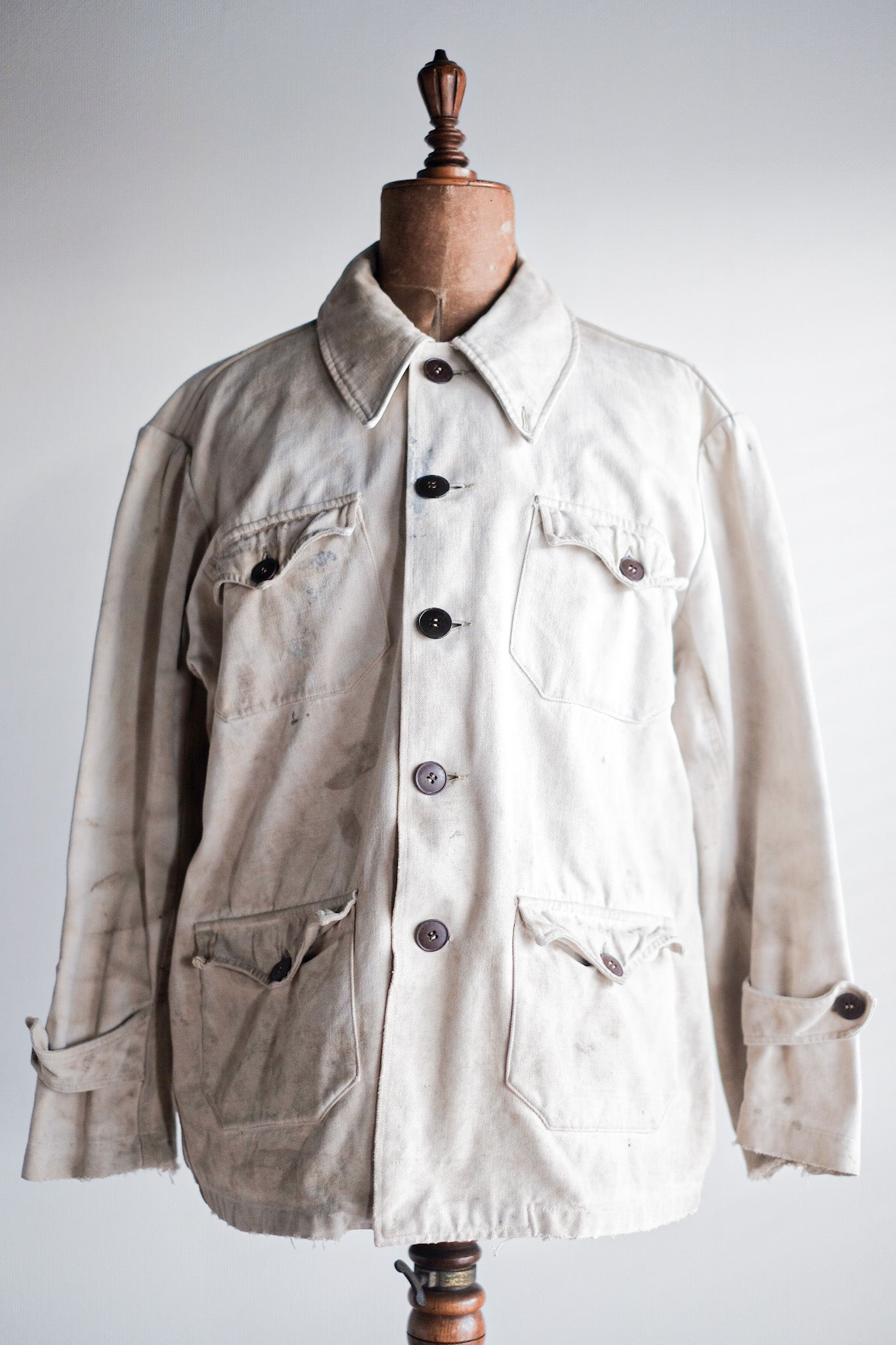 【~50's】French Vintage White Cotton Canvas Work Jacket