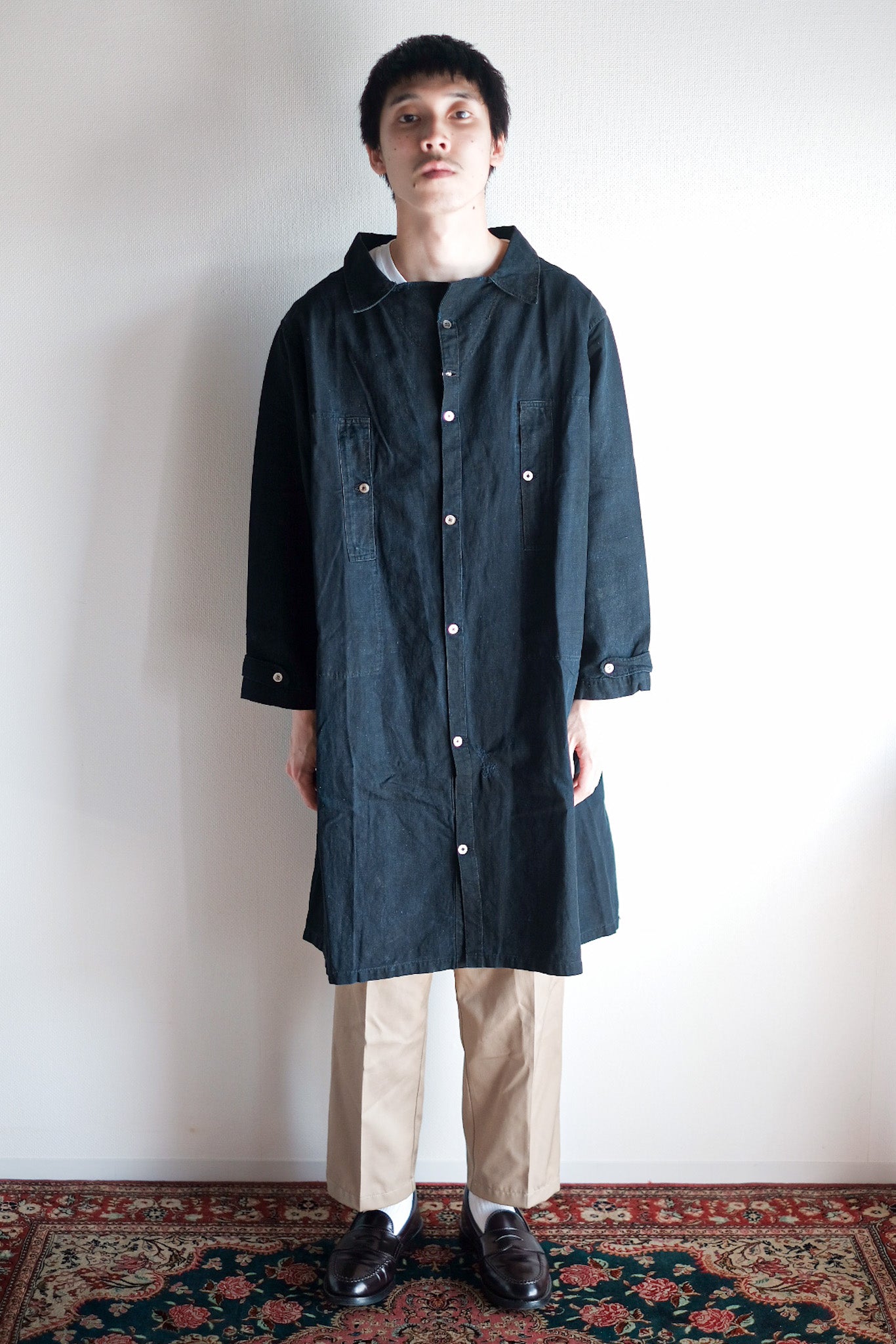 【Early 20th C】French Antique Indigo Metis Smock Open Type "Biaude"