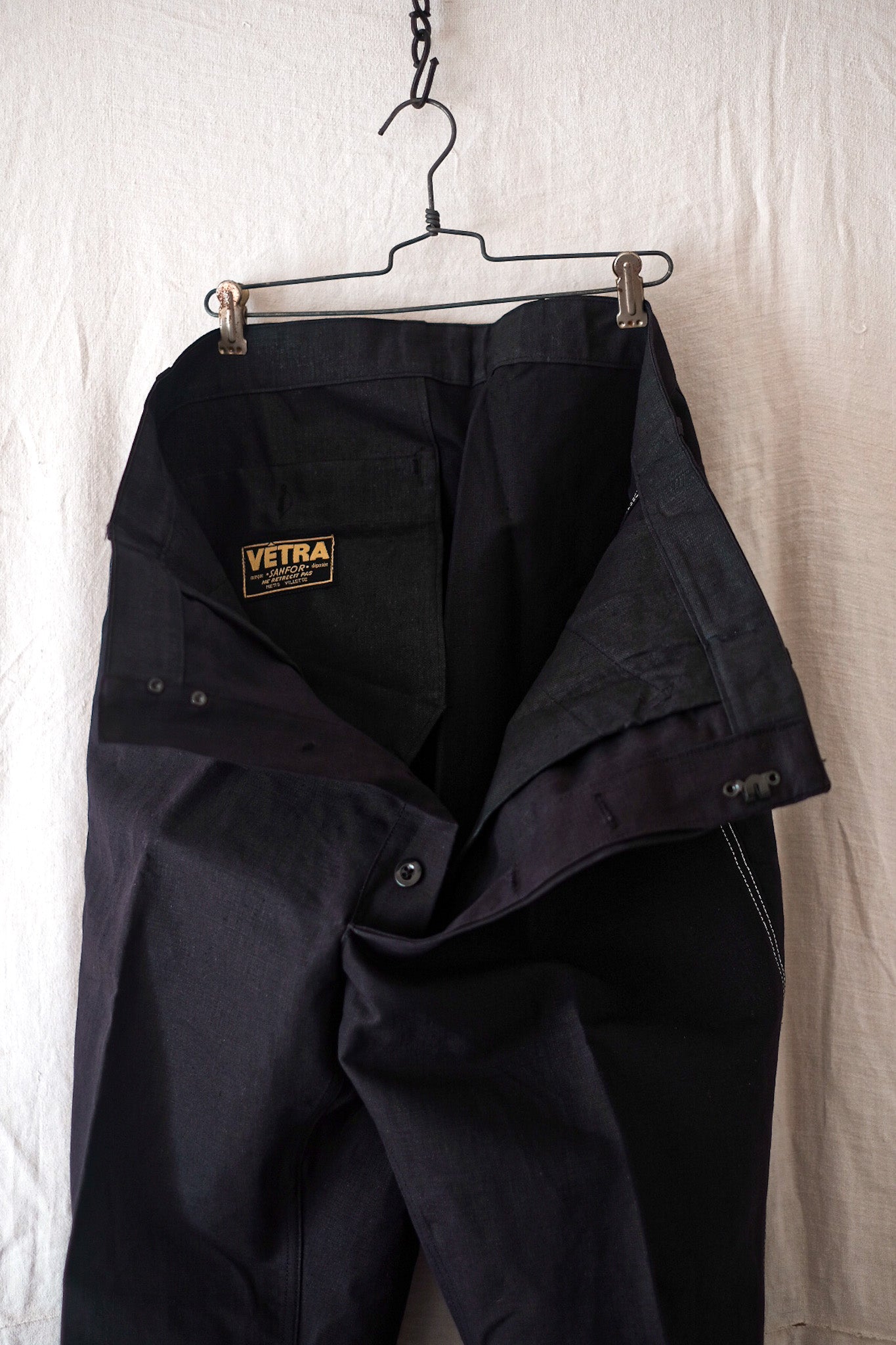 【~50's】French Vintage Black Linen Work Pants "Dead Stock"