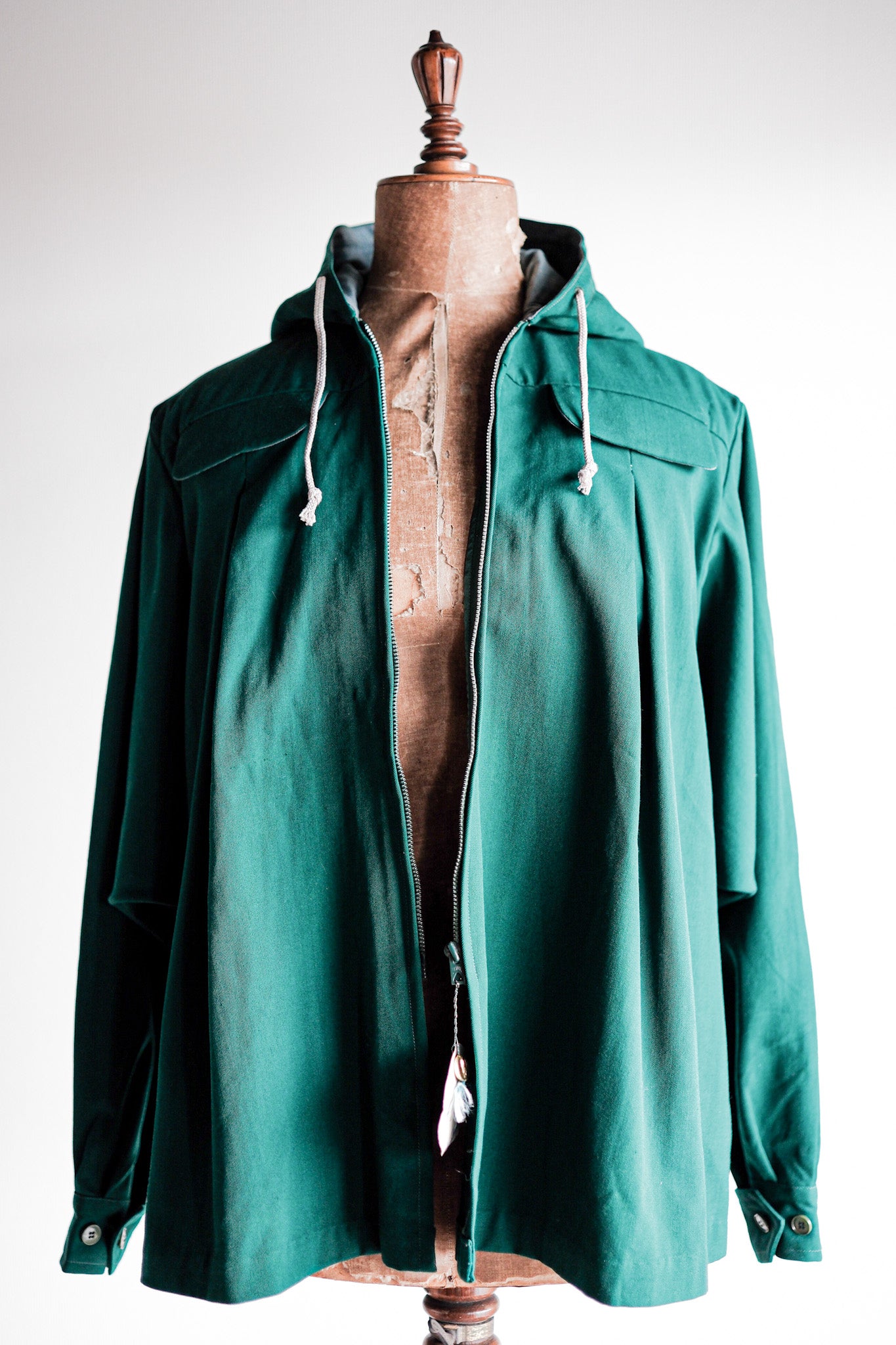 【~50's】French Vintage Green Wool Rayon Hooded Jacket "Dead Stock"