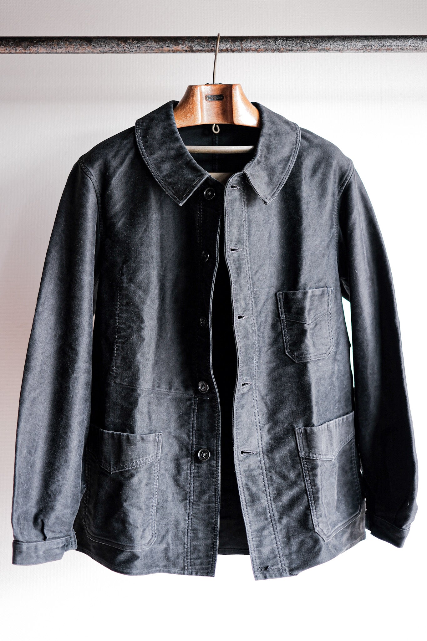 【~40's】French Vintage Black Moleskin Work Jacket "Le Mont St. Michel"
