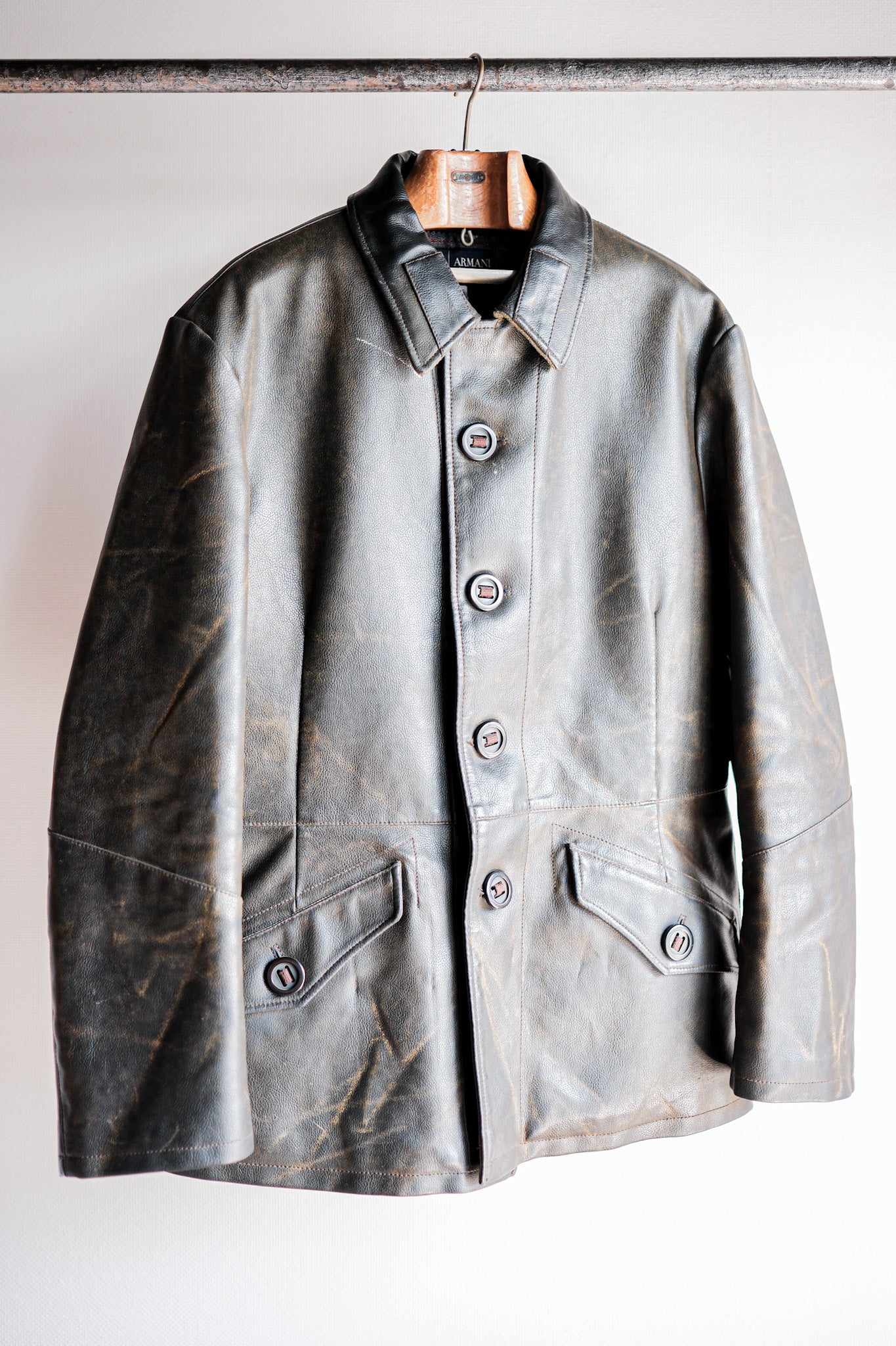 【~90’s】Old ARMANI JEANS M-59 Type PVC Leather Jacket