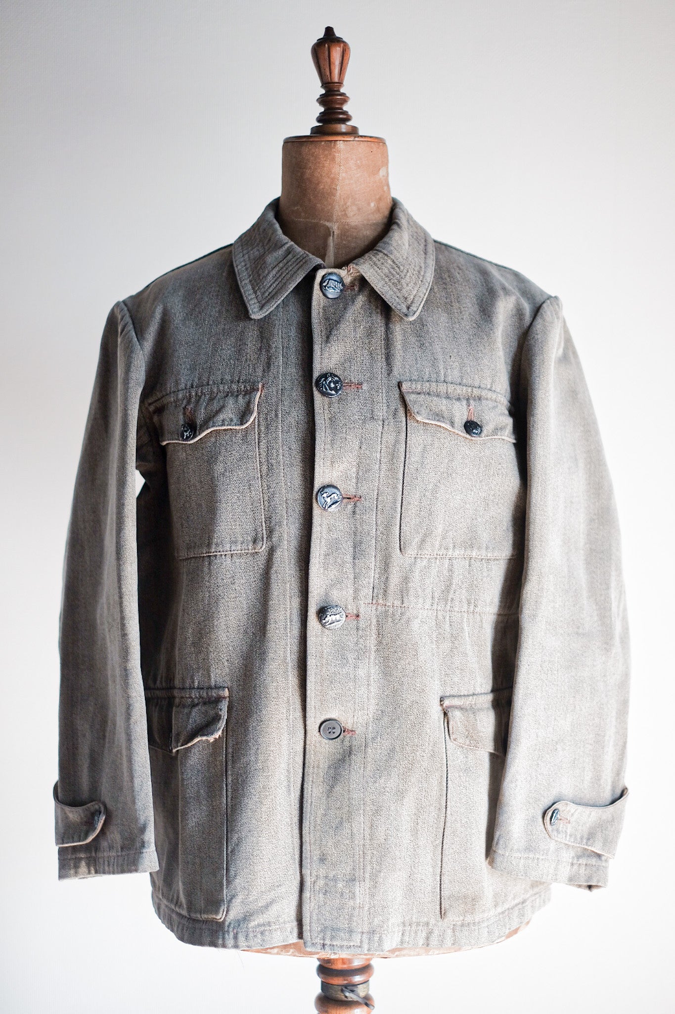 【~30's】French Vintage Brown Cotton Salt & Pepper Hunting Jacket