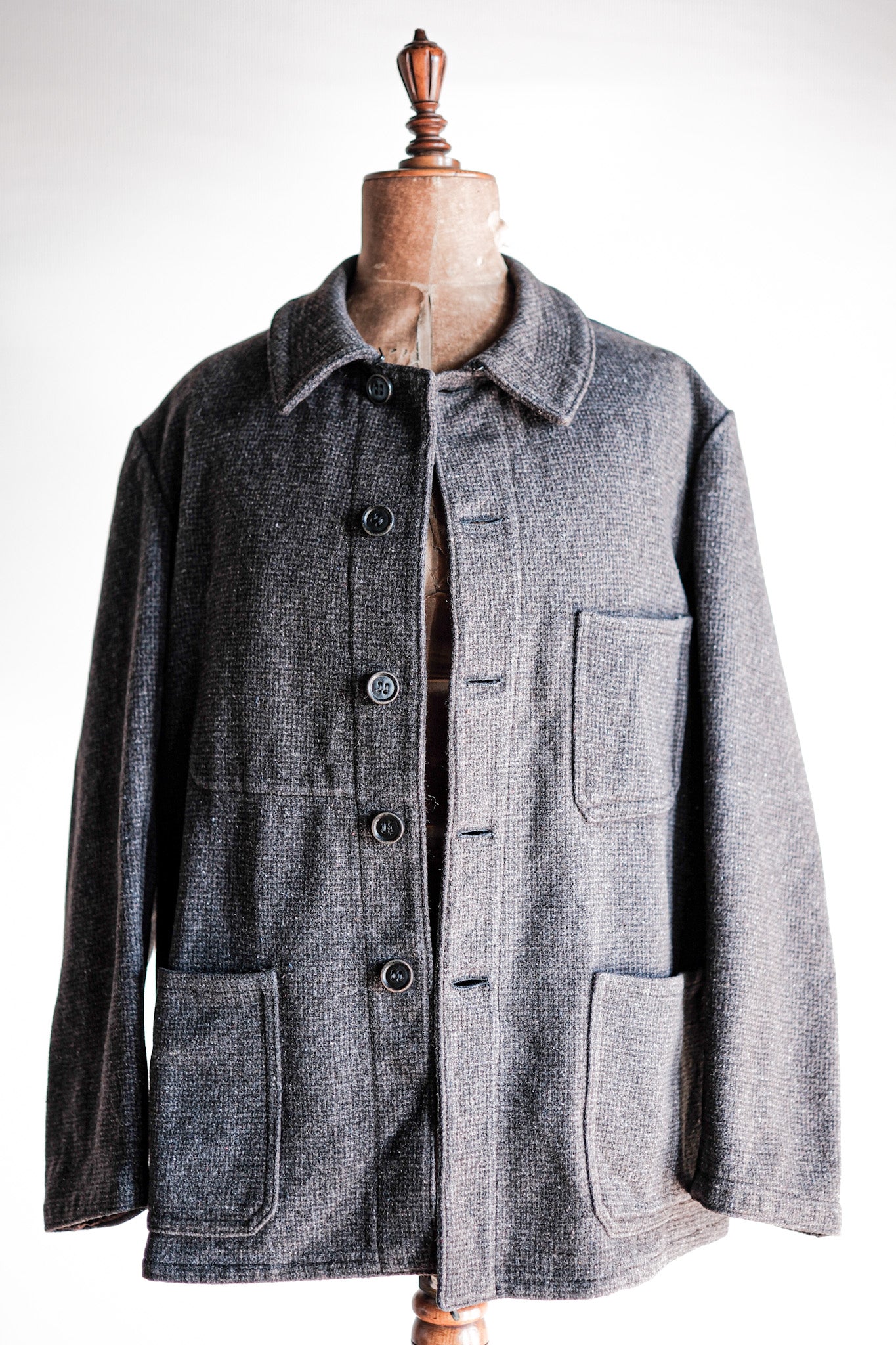 【~50's】French Vintage Gray Wool Checked Work Jacket