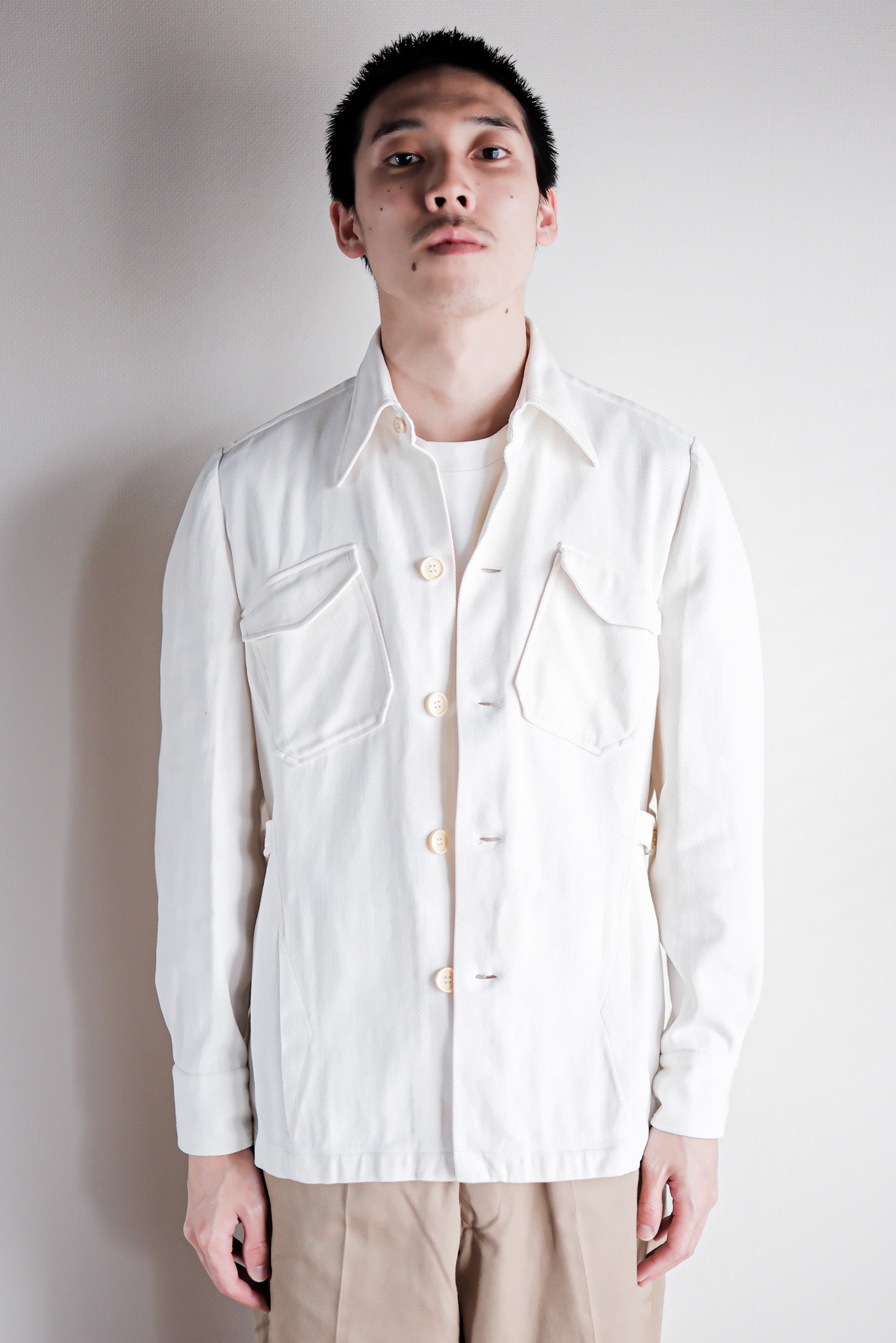 【~30's】French Vintage White Cotton Twill Colonial Jacket