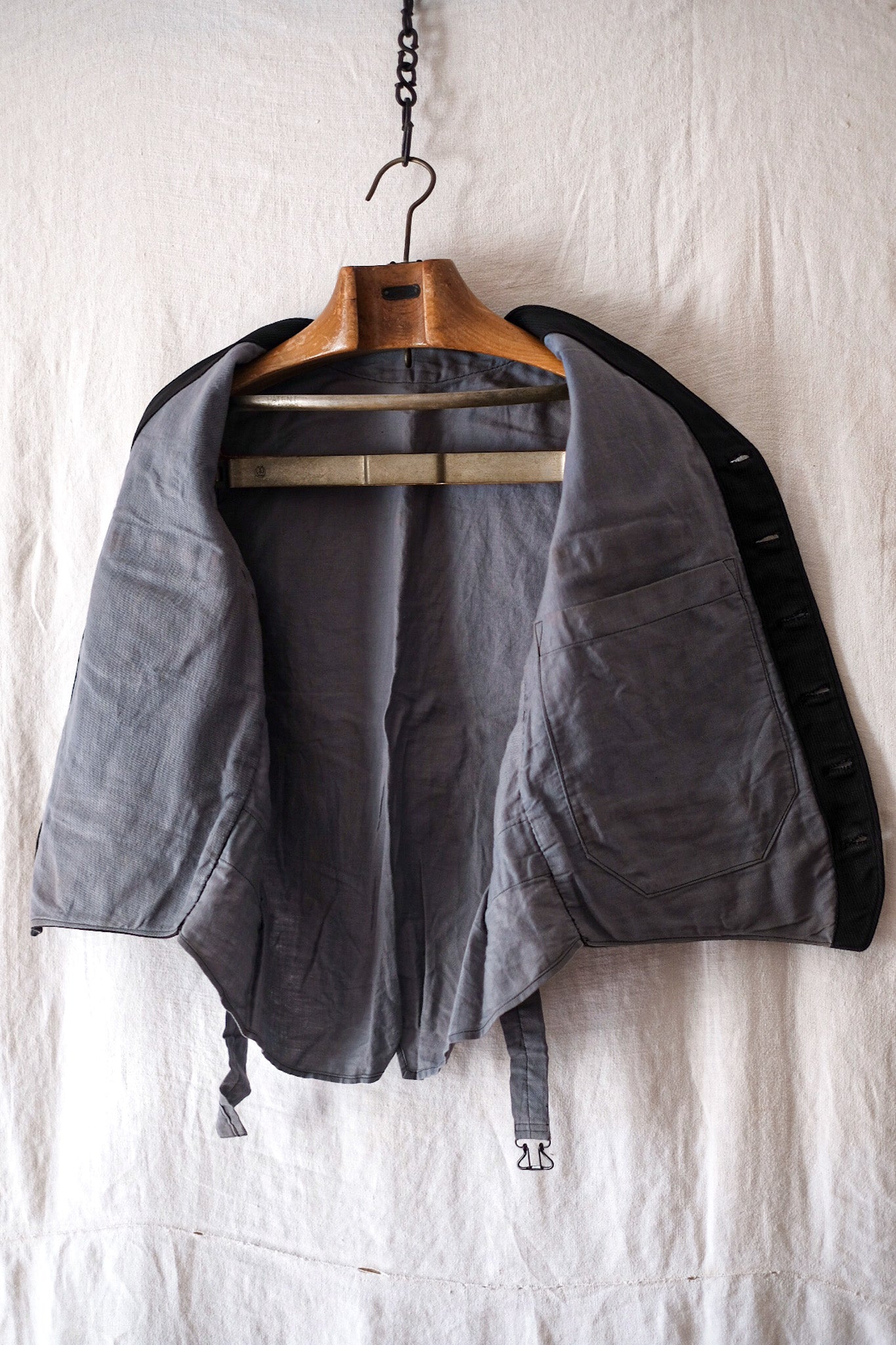 【~40's】French Vintage Black Cotton Pique Gilet "Dead Stock"