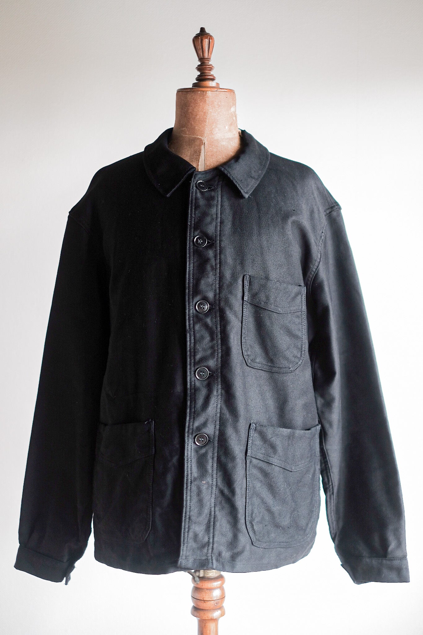 【~50's】French Vintage Black Moleskin Work Jacket "Adolphe Lafont" "Dead Stock"