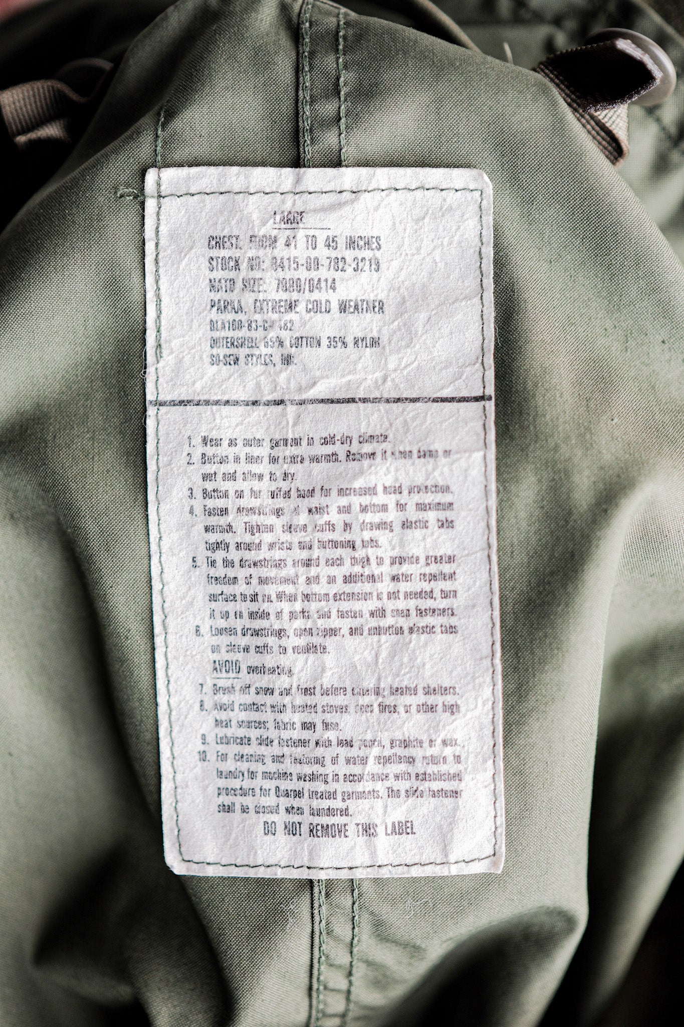 【~80's】U.S.ARMY M-65 Fishtail Parka Size.LARGE "Full Set"