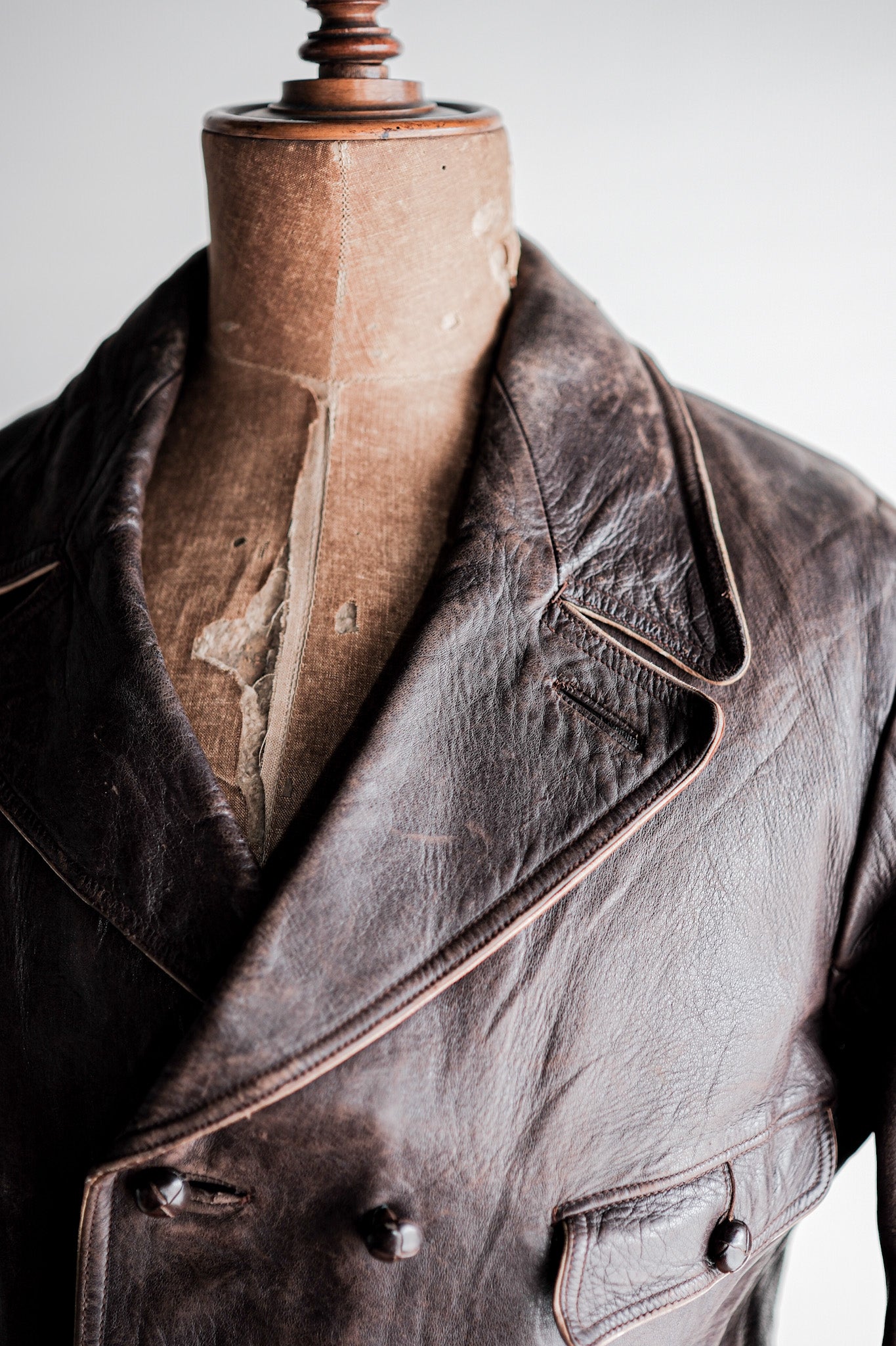 【~40's】German Vintage Double Breasted Motorcycle Leather Jacket