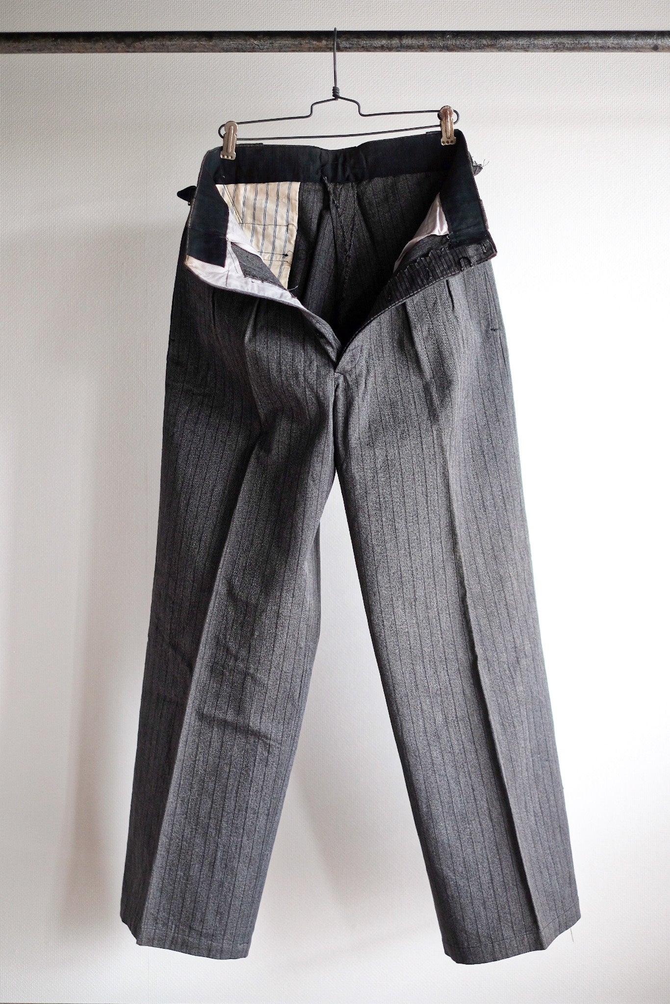 【~40's】French Vintage Salt & Pepper Cotton Striped Work Pants "Dead Stock"