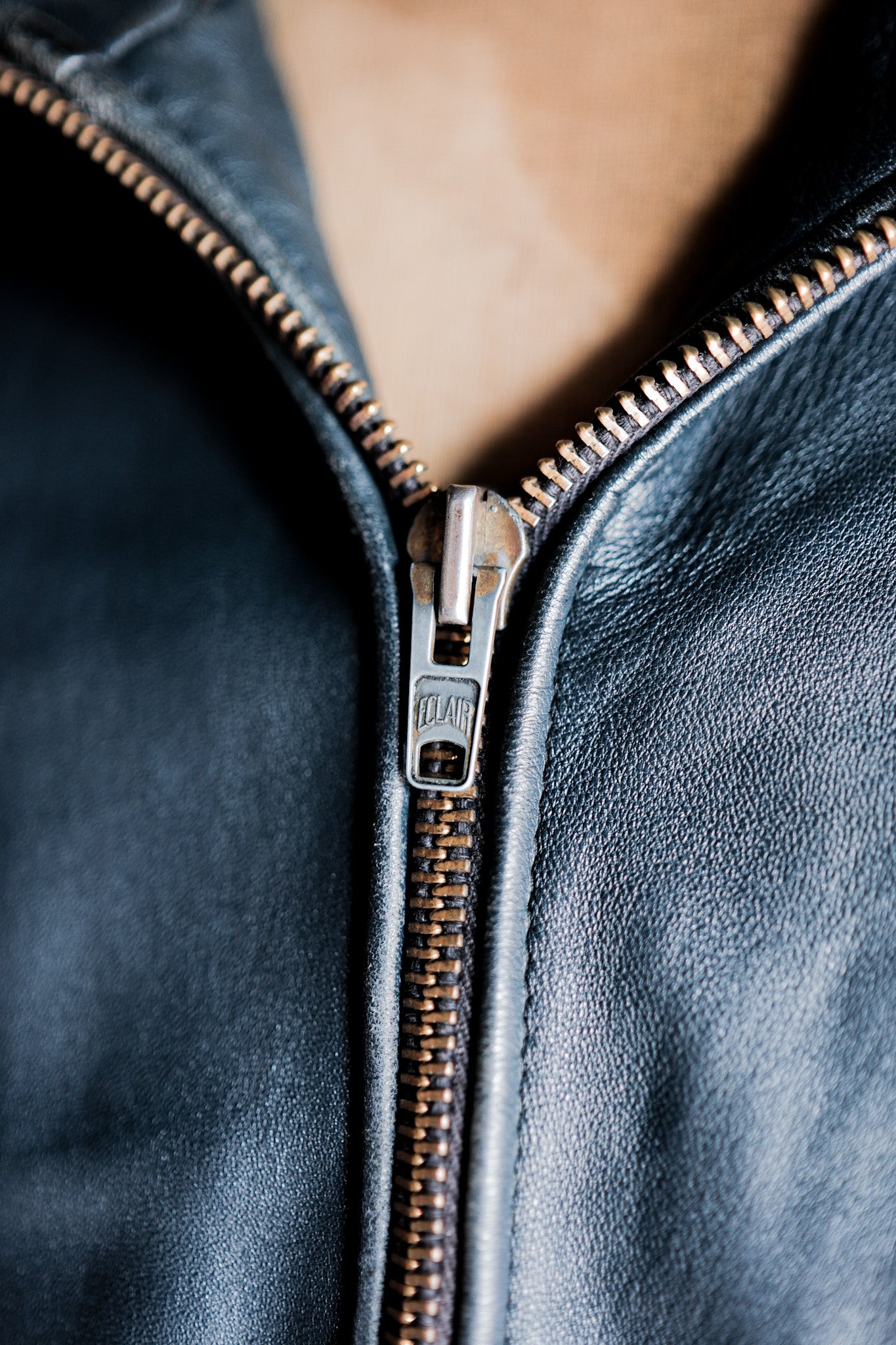 【~70's】French Air Force Pilot Leather Jacket With Chin Strap