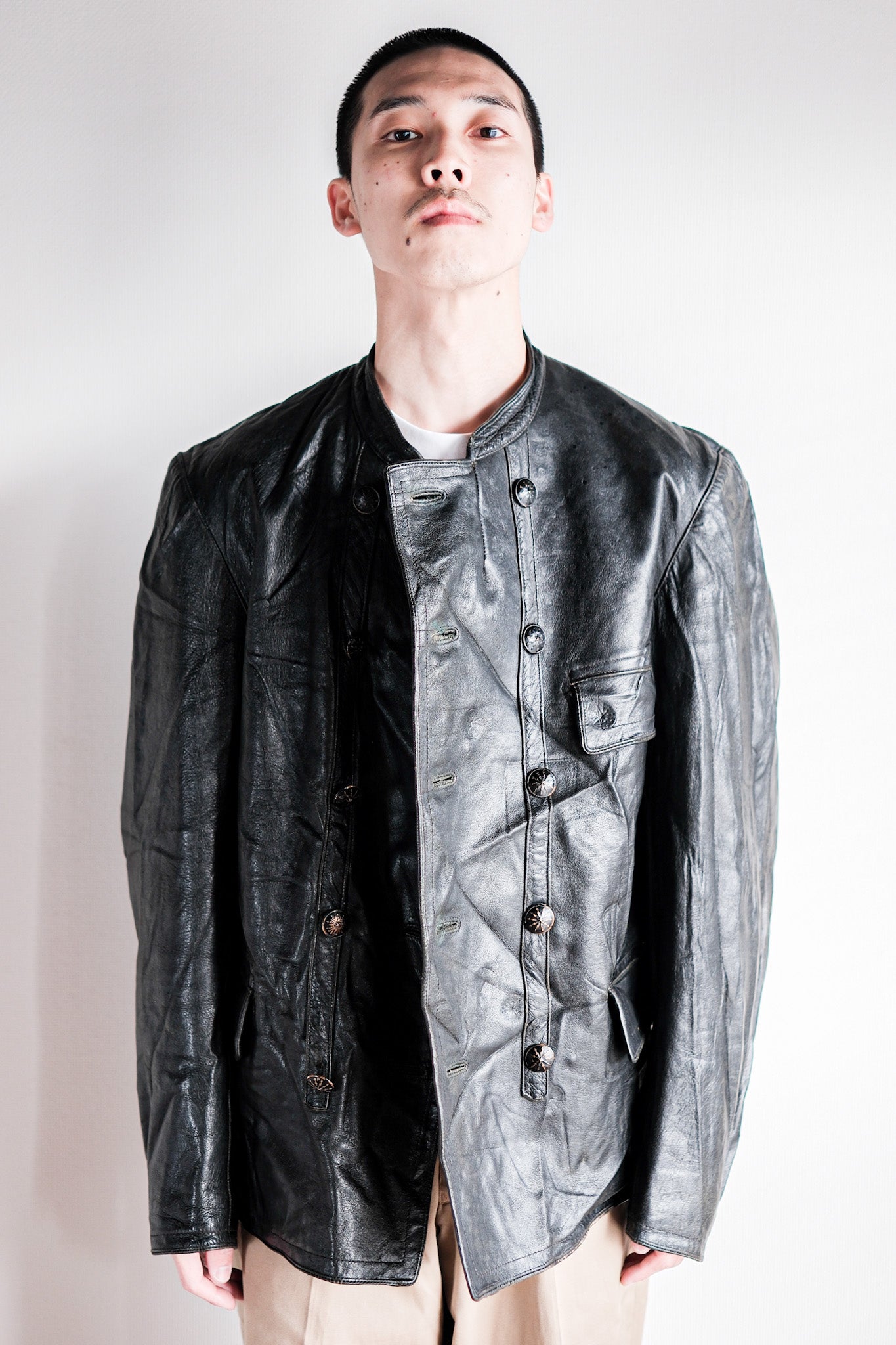 【~40's】Swedish Vintage Double Breasted Leather Jacket