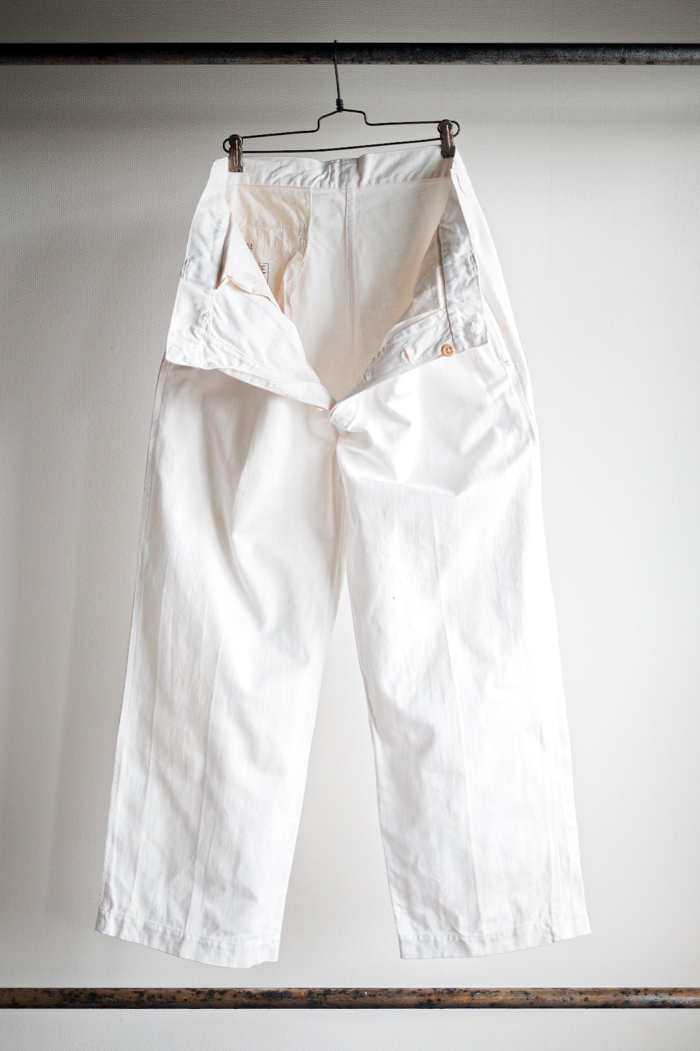 【~50's】French Army White Cotton Trousers Size. 84