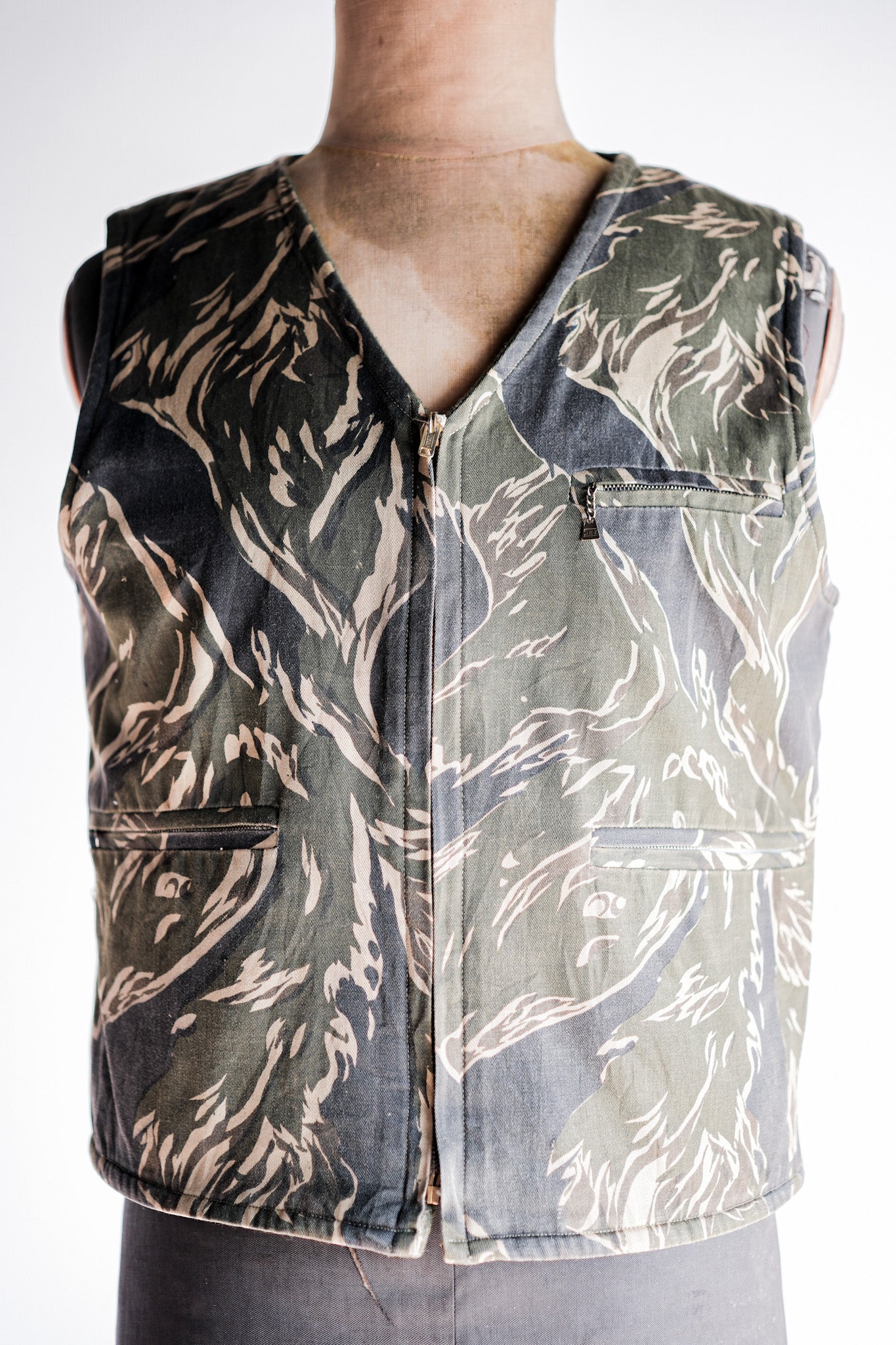 【~70's】American Vintage Tiger Stripe Camouflage Reversible Vest