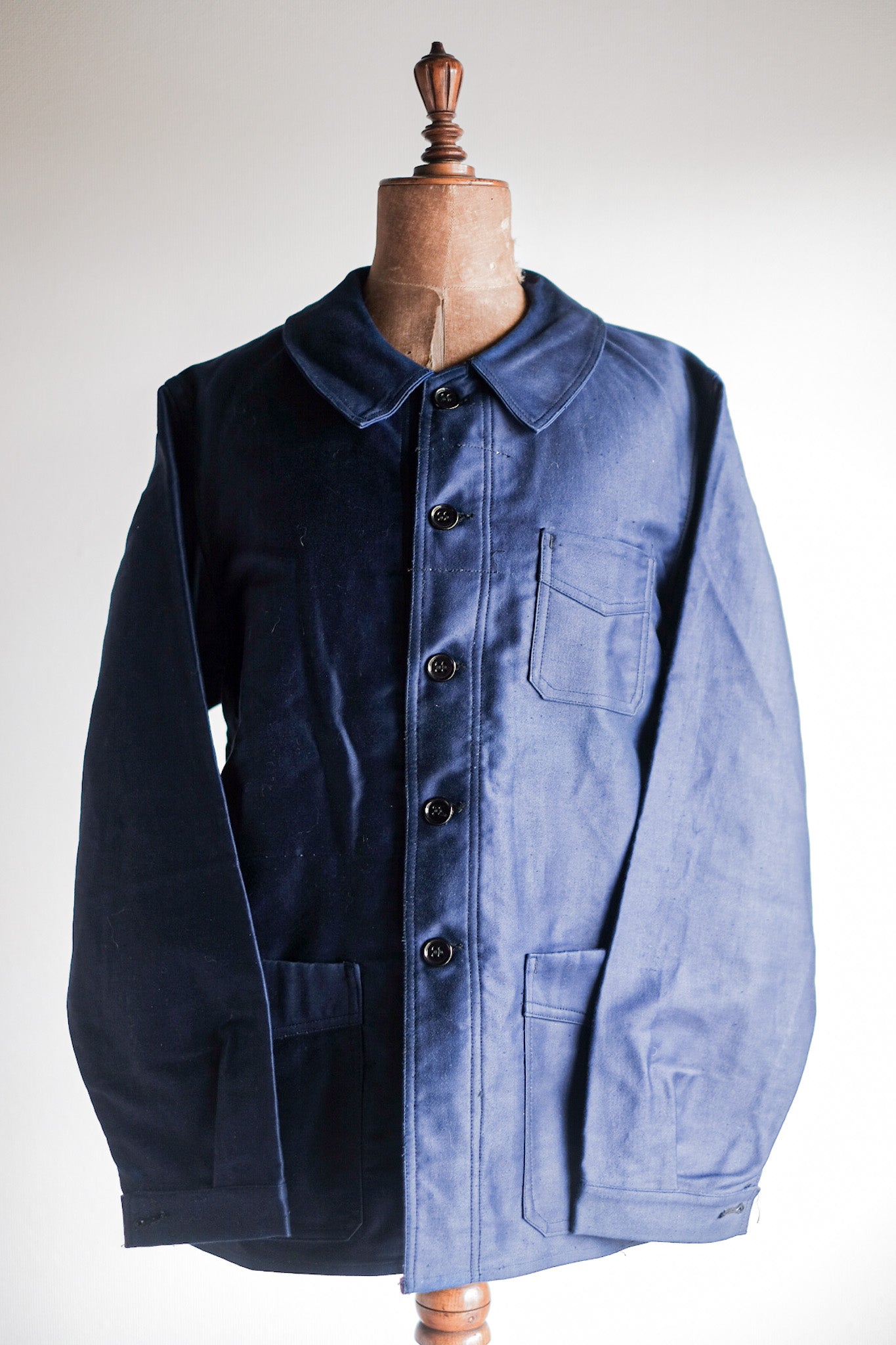 【~40's】French Vintage Blue Moleskin Work Jacket "Le Mont St. Michel" "Dead Stock"