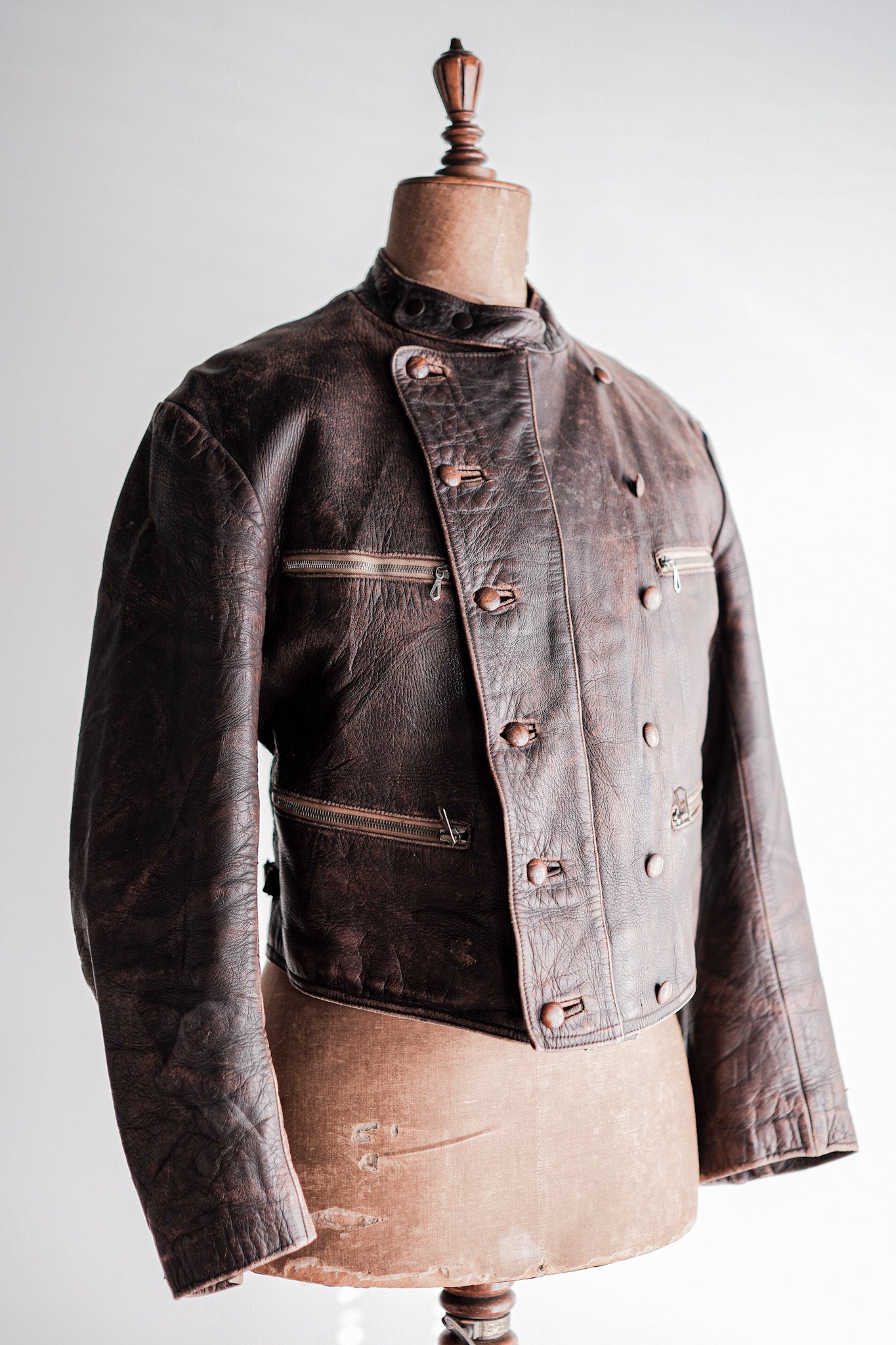 【~30's】German Vintage Double Breasted Motorcycle Leather Jacket