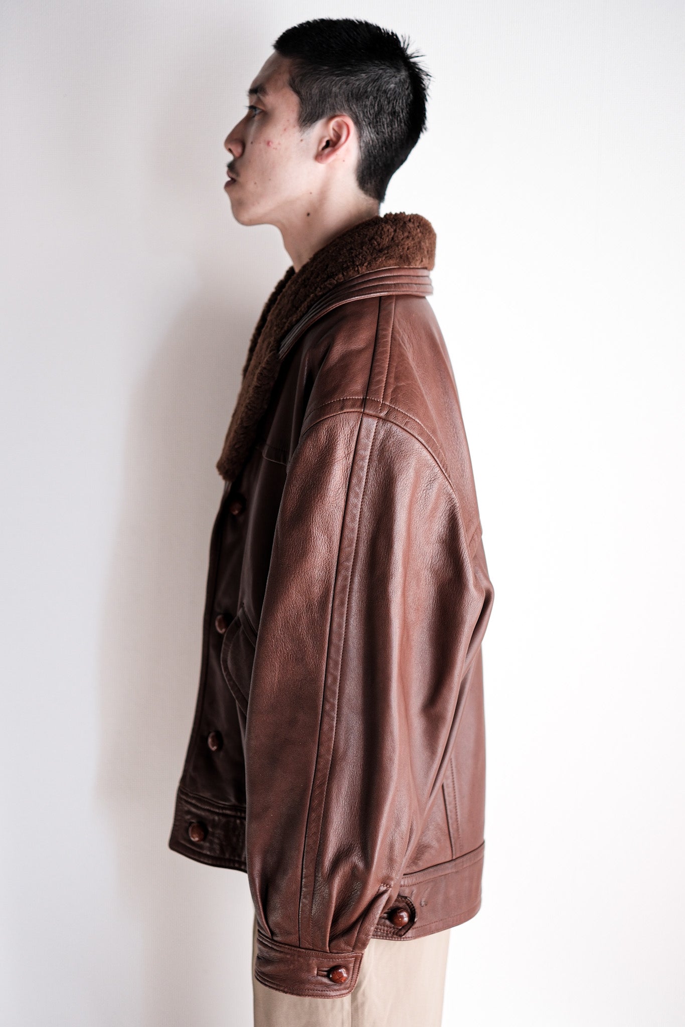 【~80's】Old Gucci Shawl Collar Leather Bomber Jacket Size.52