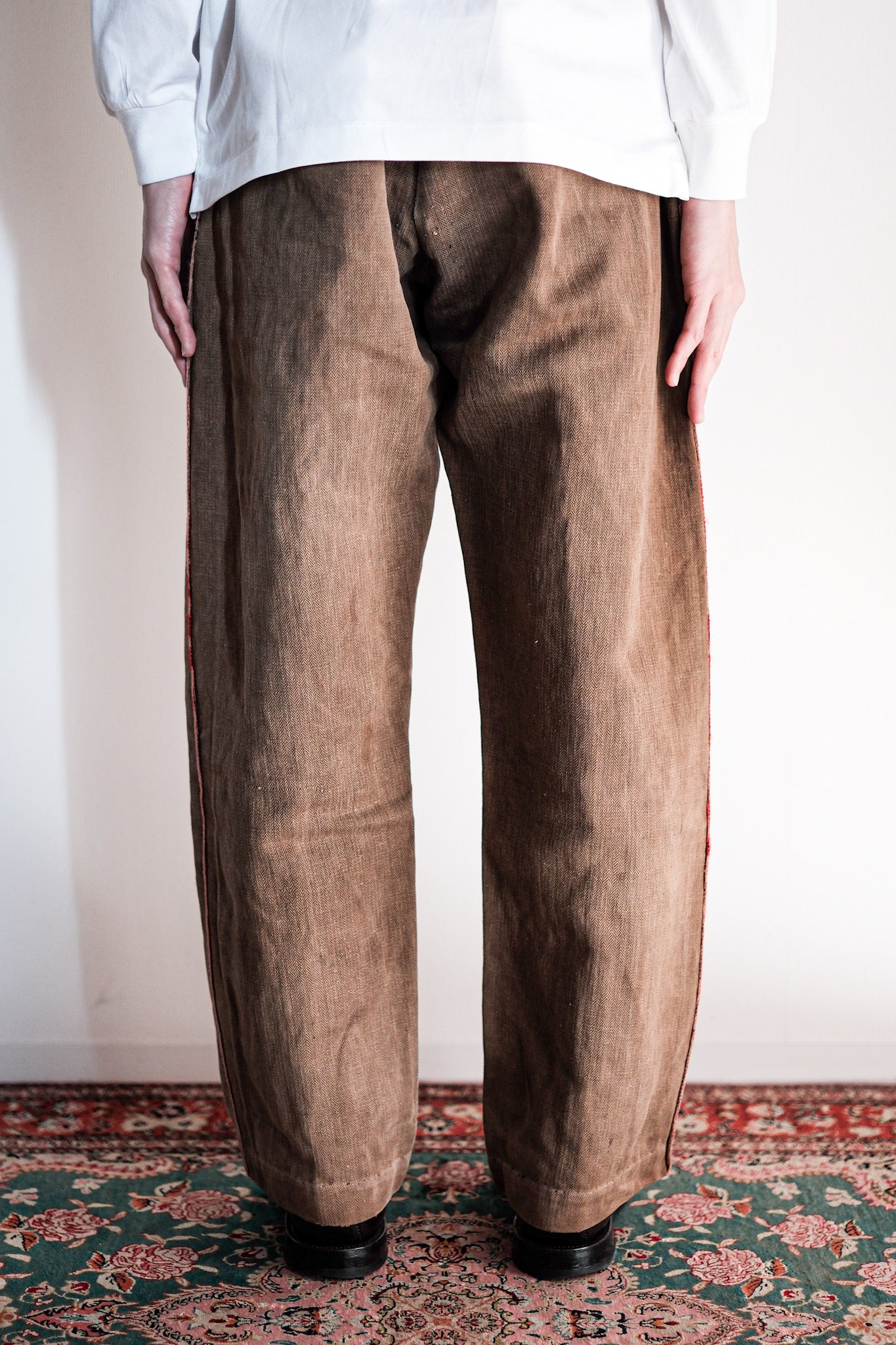 【Late 19th C】French Antique Brown HBT Linen Firefighter Trousers