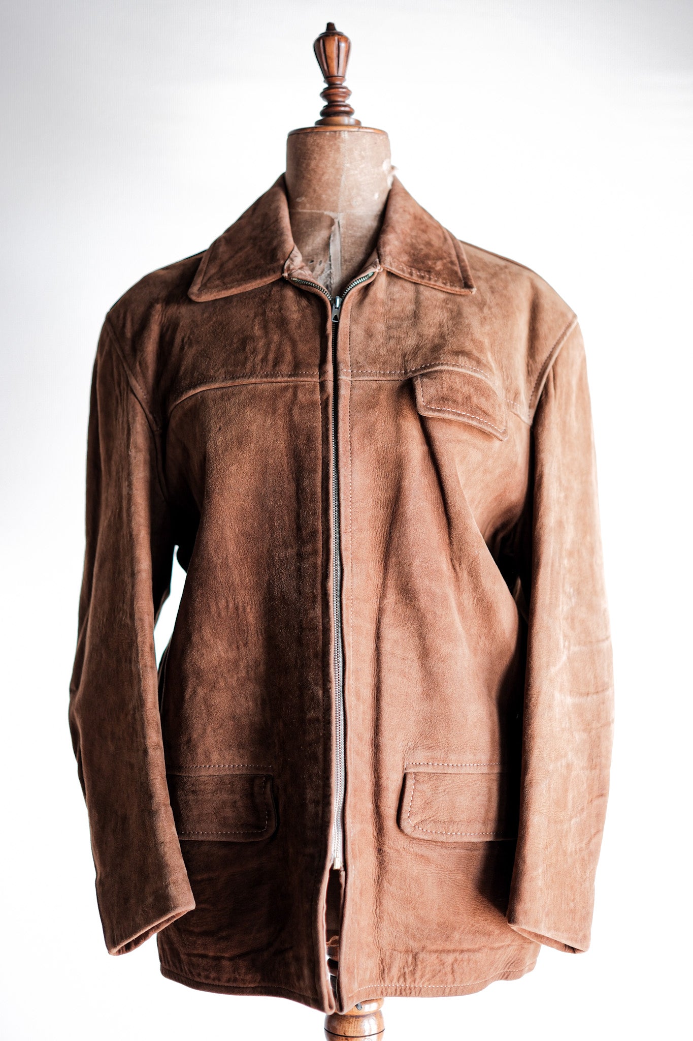 【~60's】French Vintage Brown Suede Zip Up Jacket