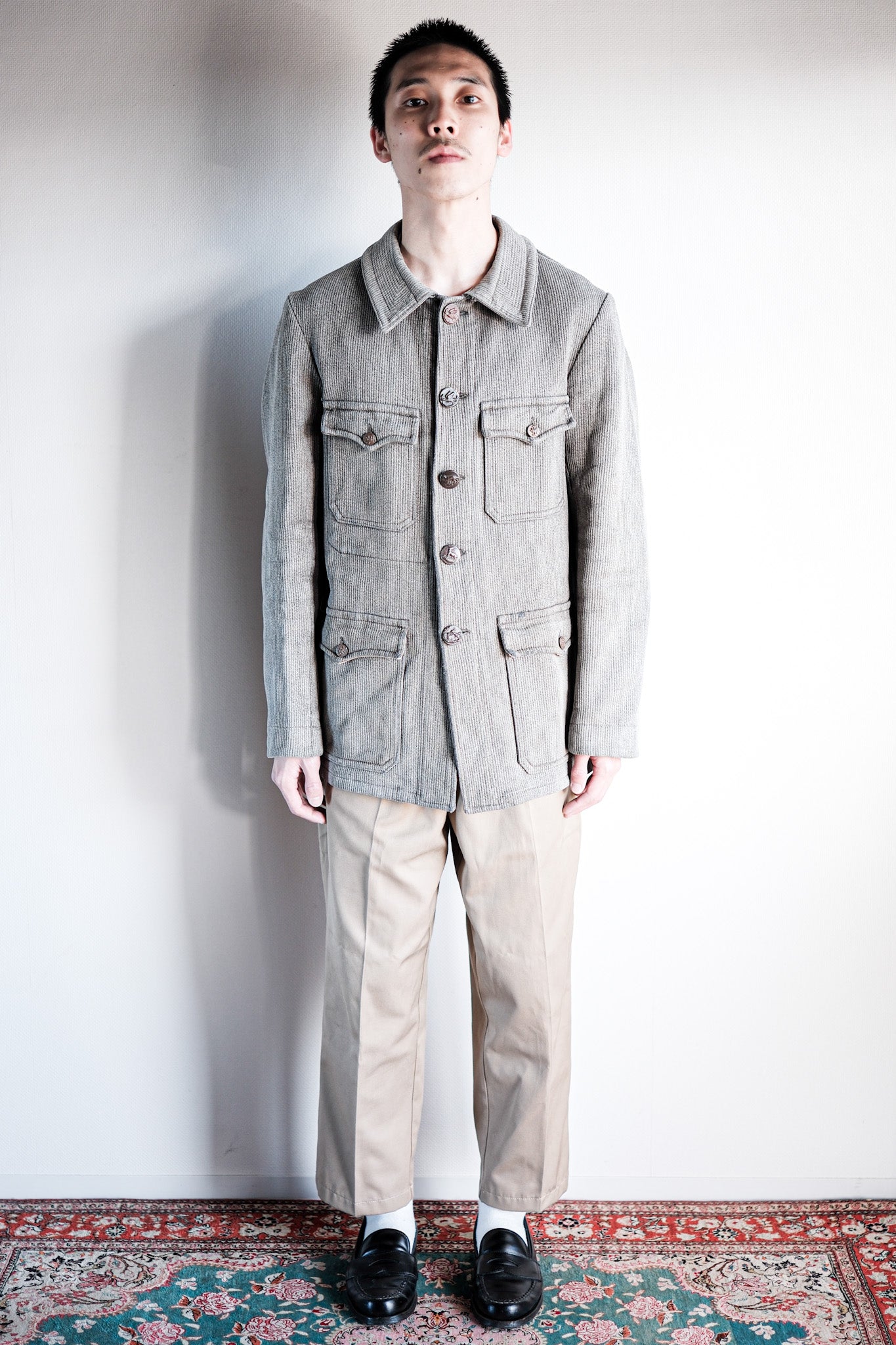【~50's】French Vintage Gray Cotton Pique Hunting Jacket