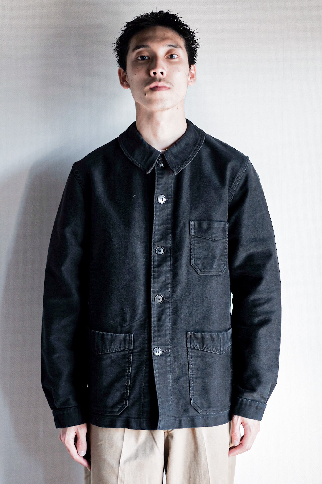 【~50's】French Vintage Black Moleskin Work Jacket