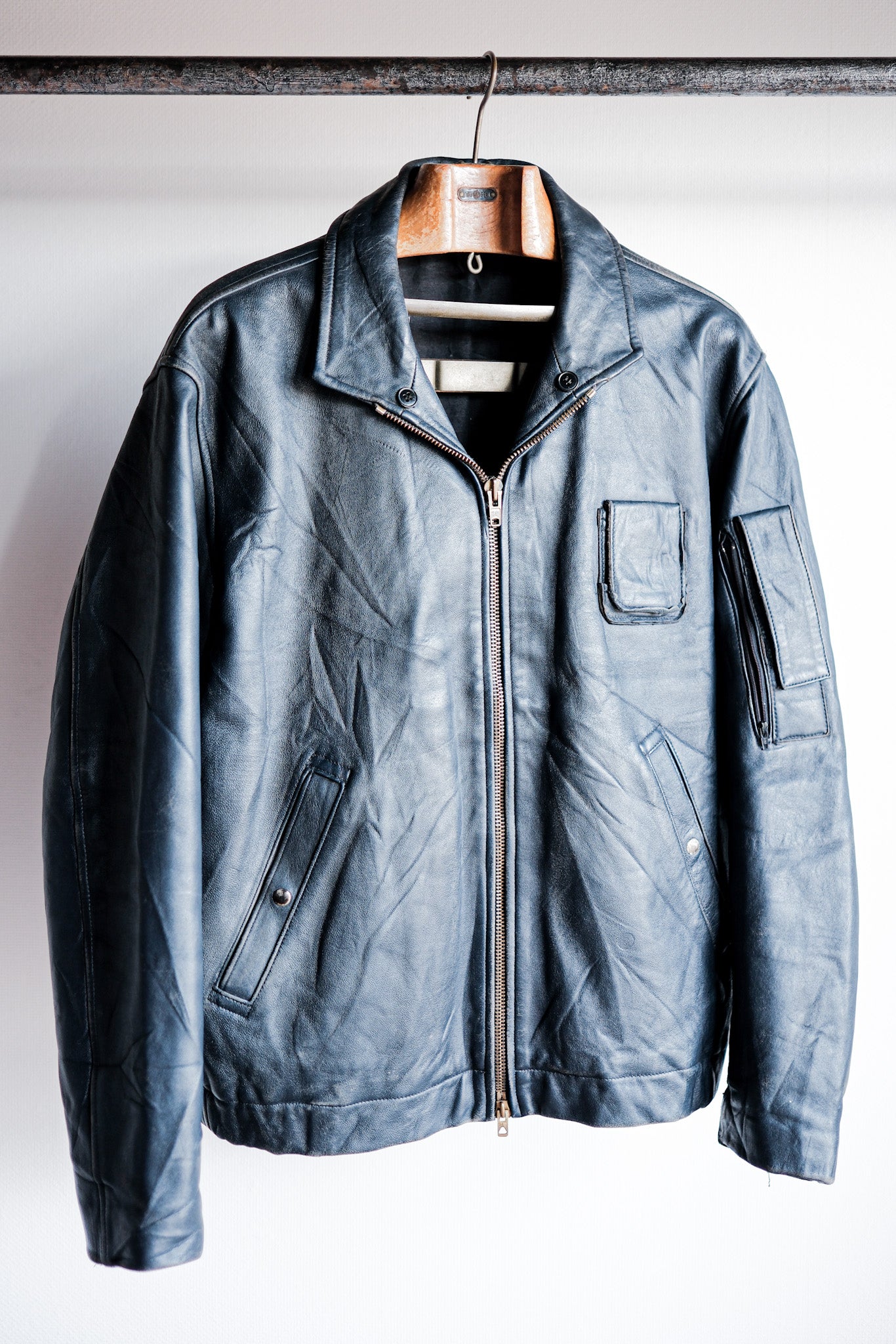 【~70's】French Air Force Pilot Leather Jacket Size.50