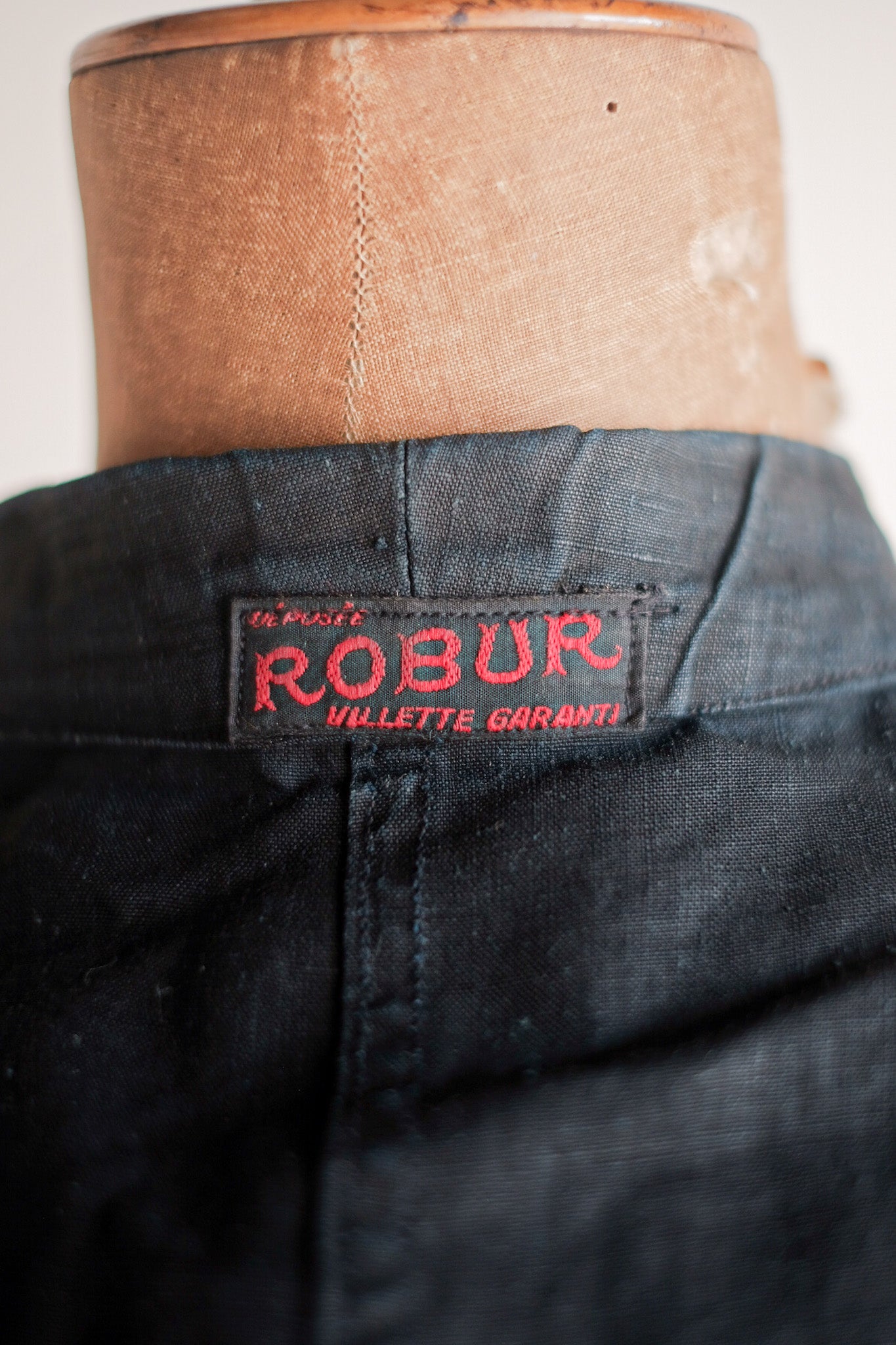 【~30's】French Vintage Black Indigo Linen Double Breasted Work Jacket "Dead Stock"