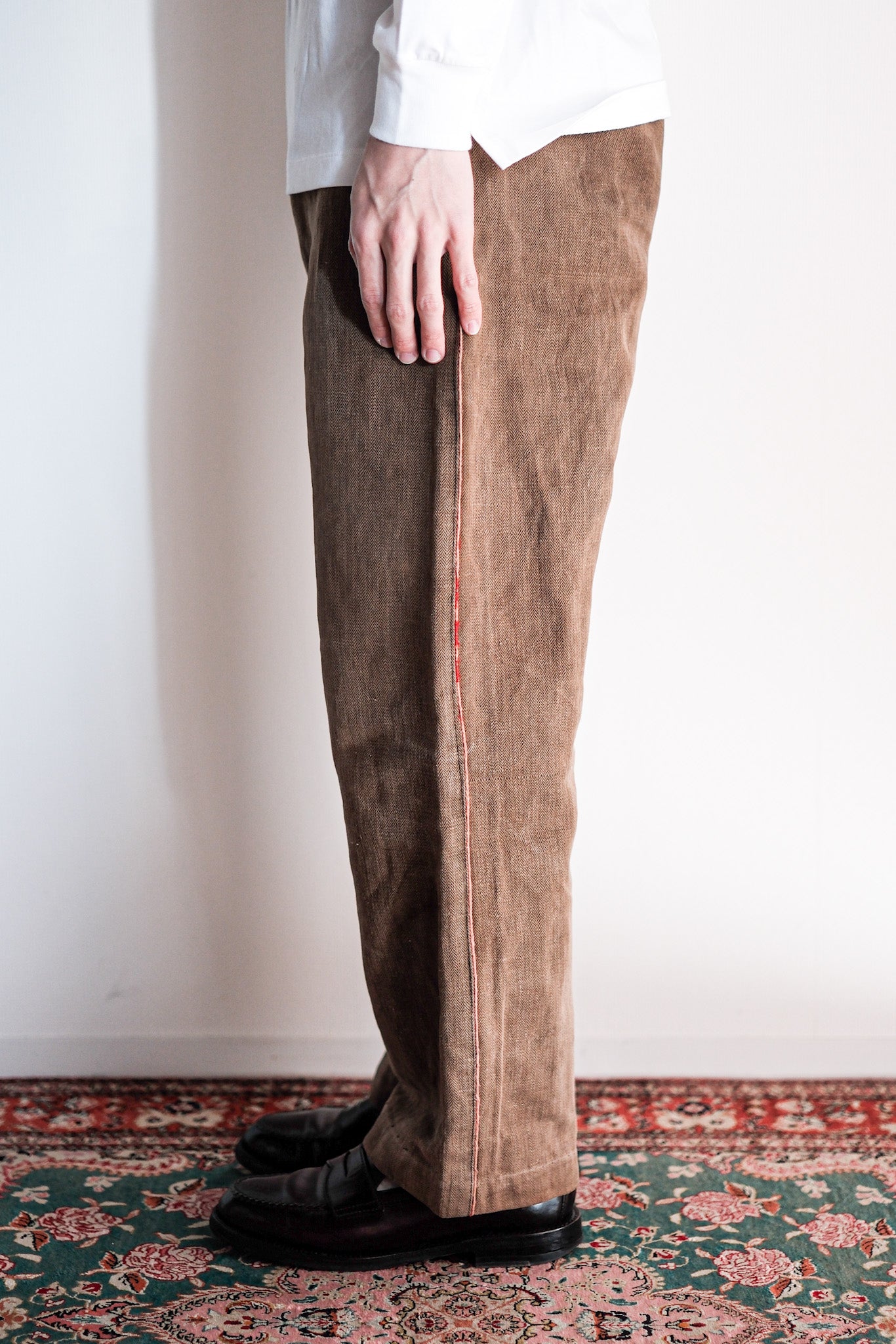 【Late 19th C】French Antique Brown HBT Linen Firefighter Trousers