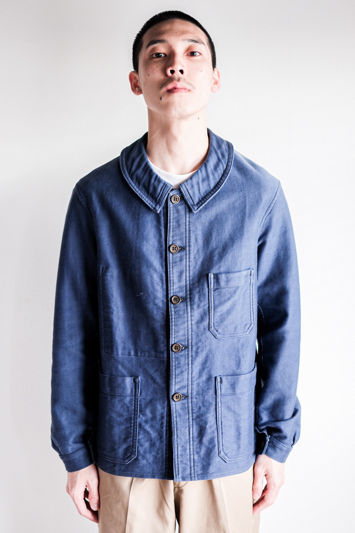 【~40's】French Vintage Blue Moleskin Work Jacket