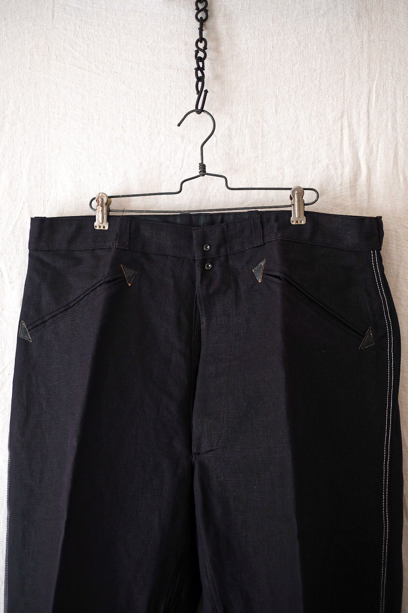 【~50's】French Vintage Black Linen Work Pants "Dead Stock"