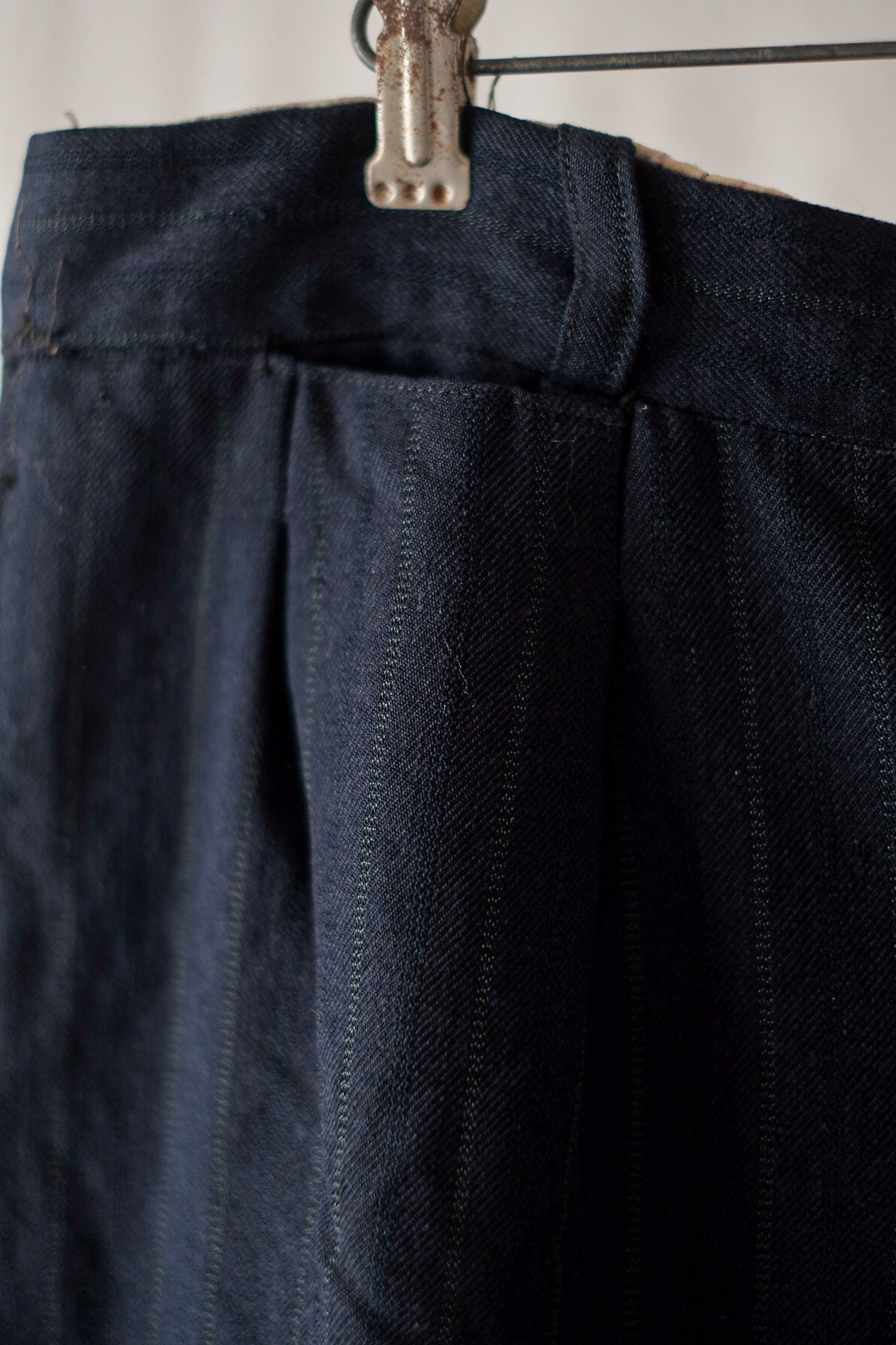 【~40's】French Vintage Navy Wool Striped Work Pant