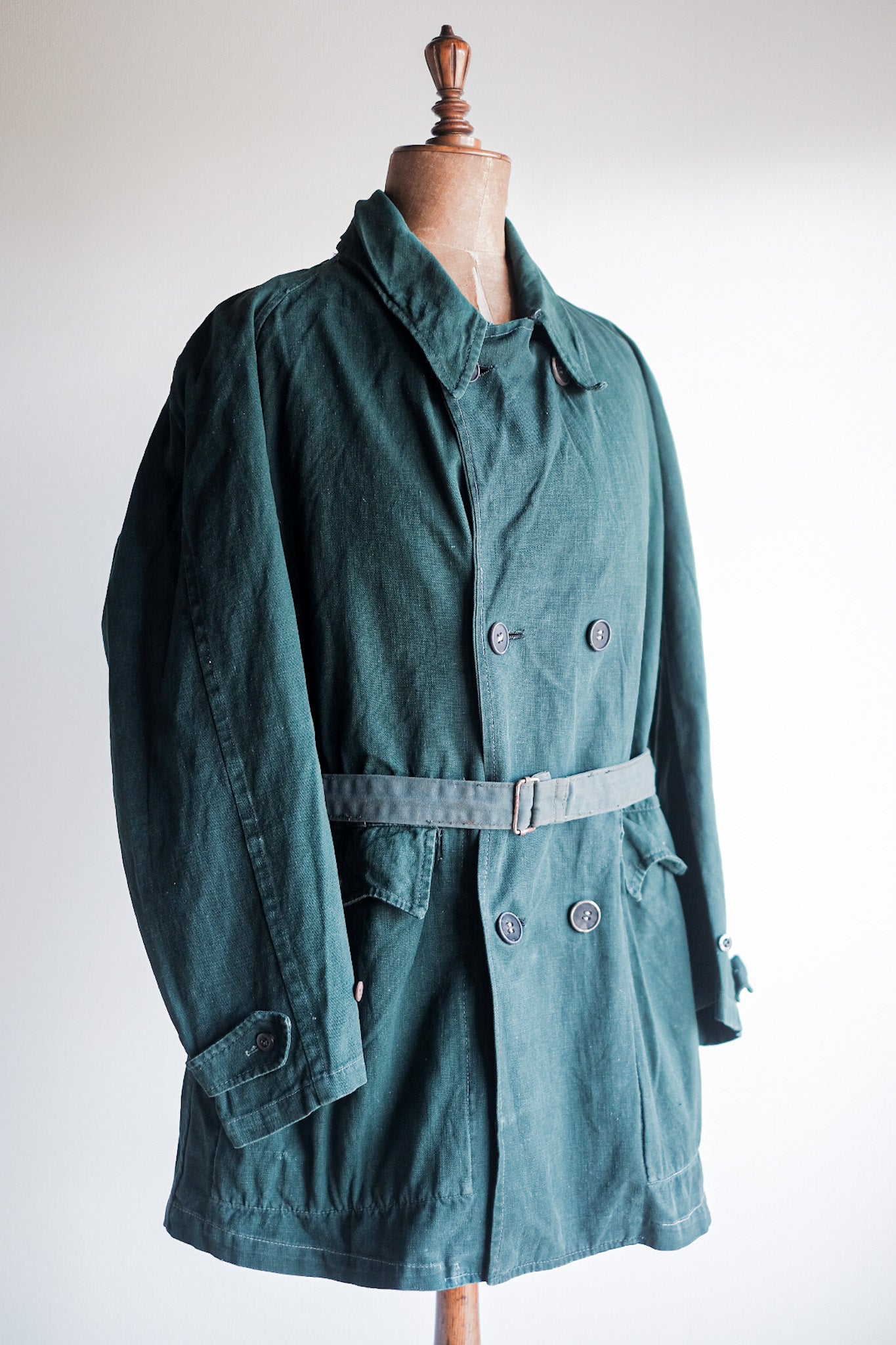 【~40's】French Army Double Breasted Green Linen Canvas Jacket