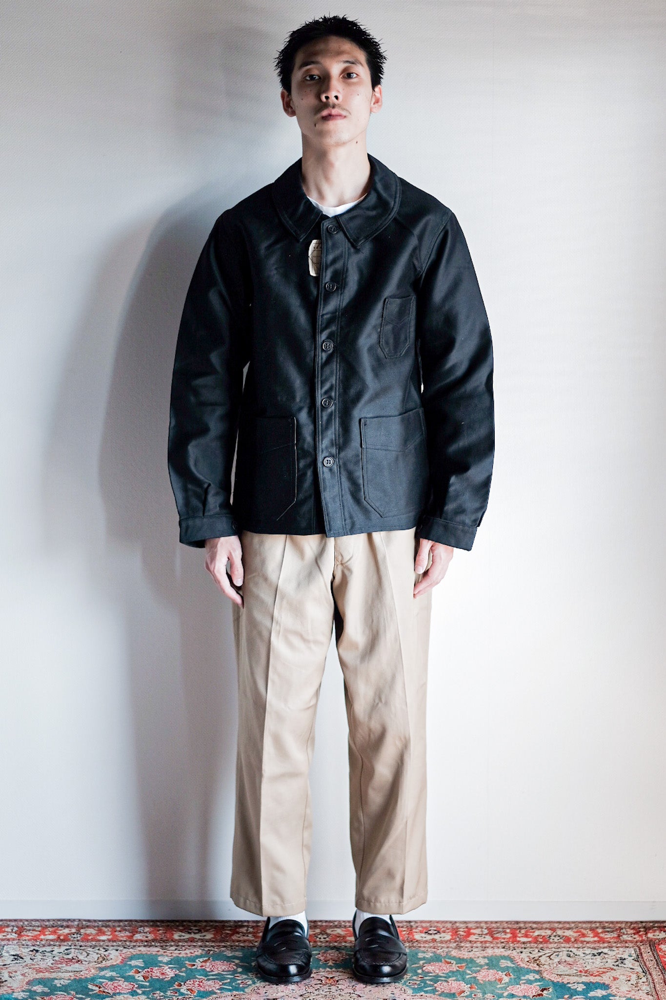 【~30's】French Vintage Black Moleskin Work Jacket "Dead Stock"