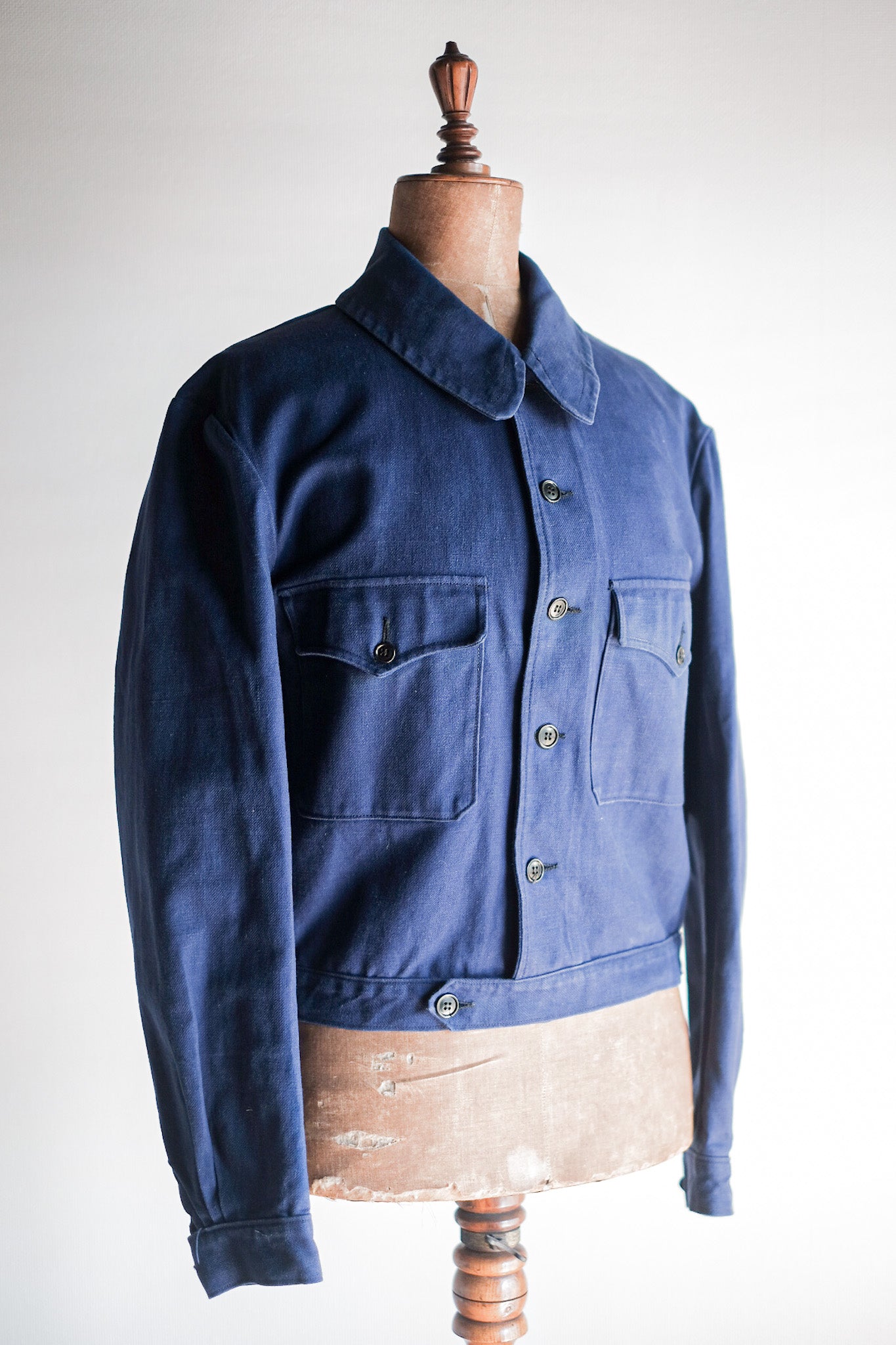 【~40's】French Vintage Blue Cotton Twill Cyclist Jacket