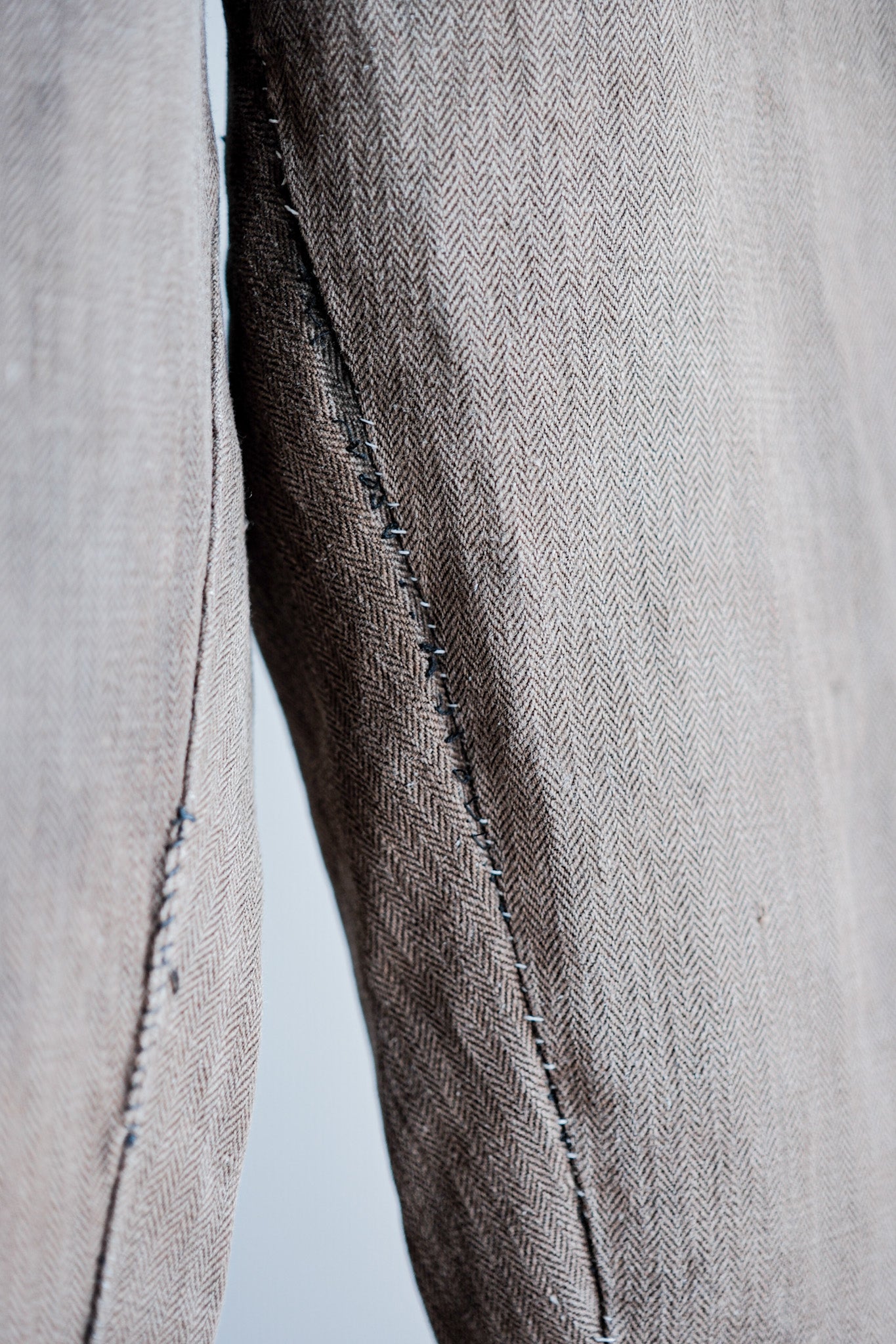 【Late 19th C】French Antique Brown HBT Linen Firefighter Trousers