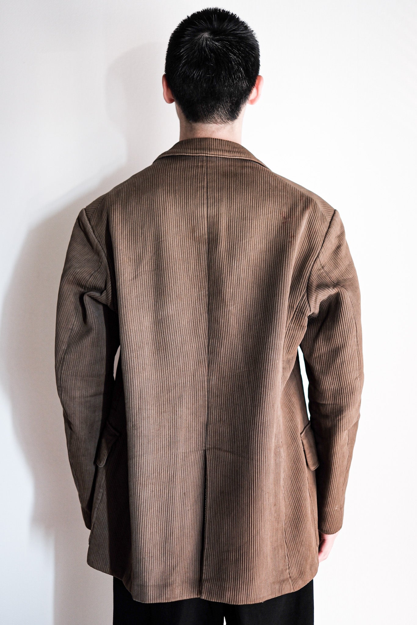 【~40's】French Vintage Brown Cotton Pique Lapel Gamekeeper Hunting Jacket "Unusual Pattern"