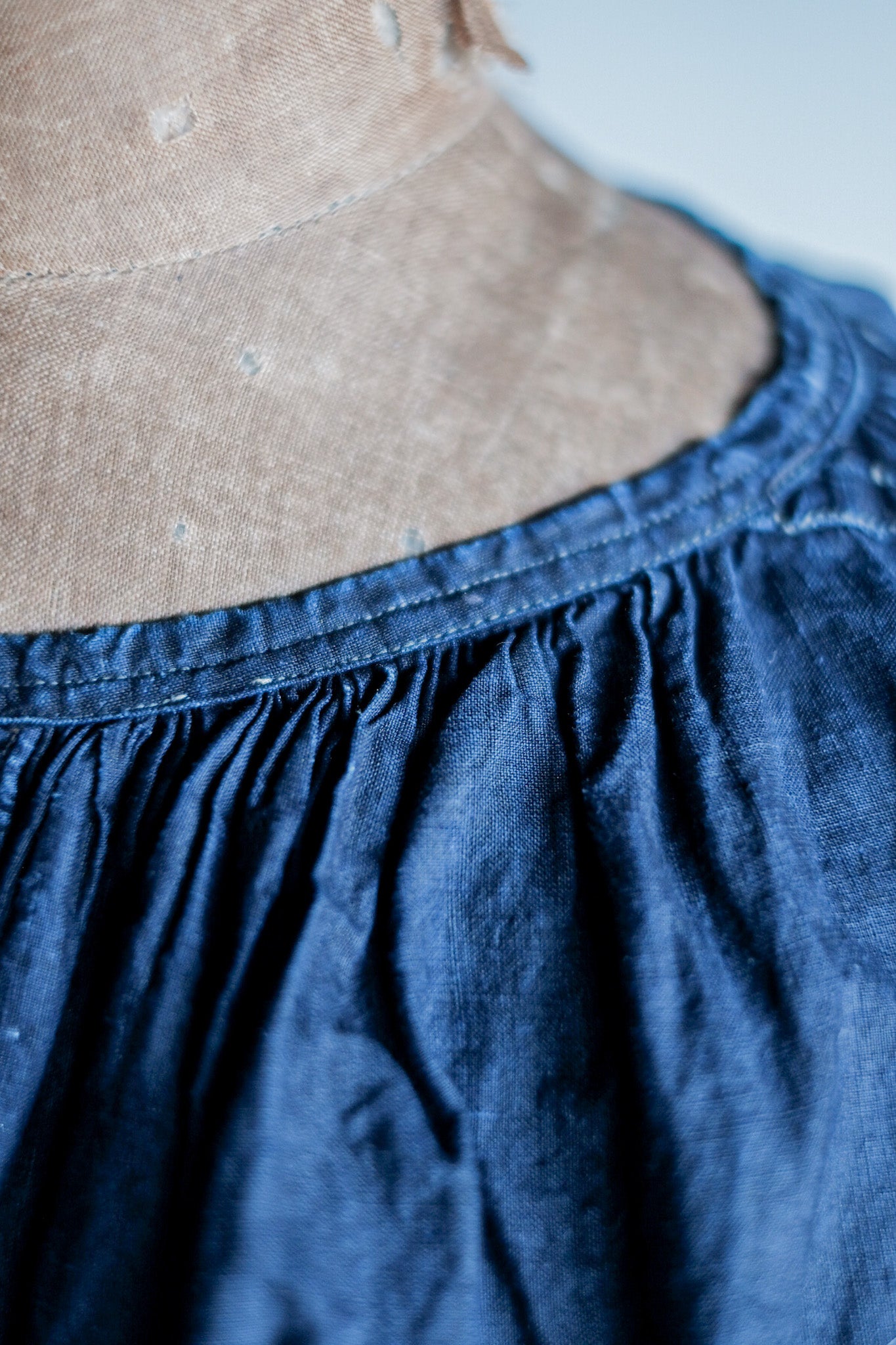 【Early 20th C】French Antique Indigo Linen Smock "Biaude"