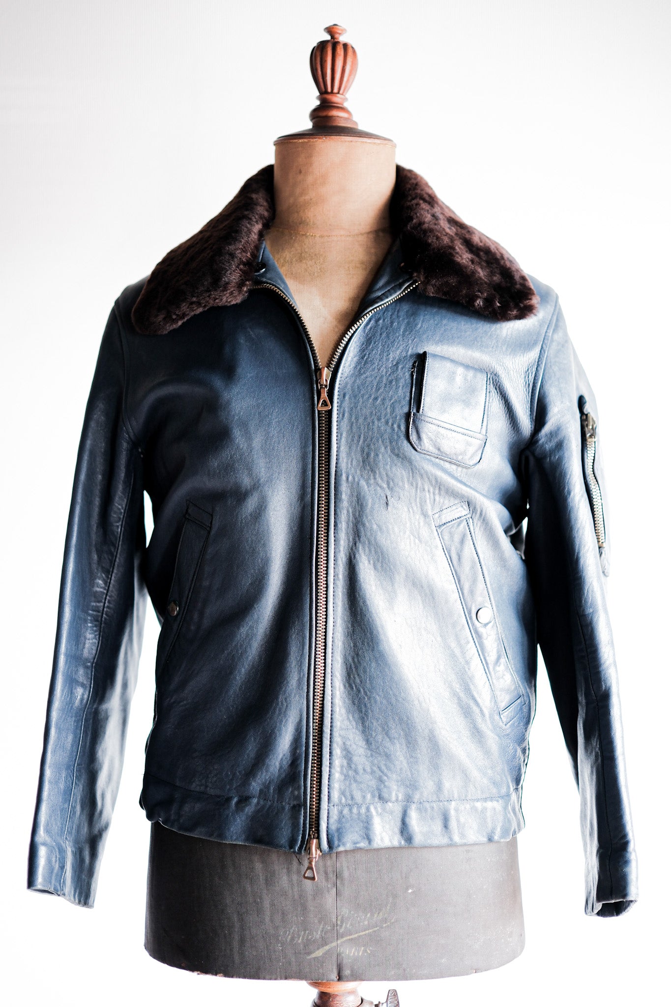 【~70's】French Air Force Pilot Leather Jacket Size.92C