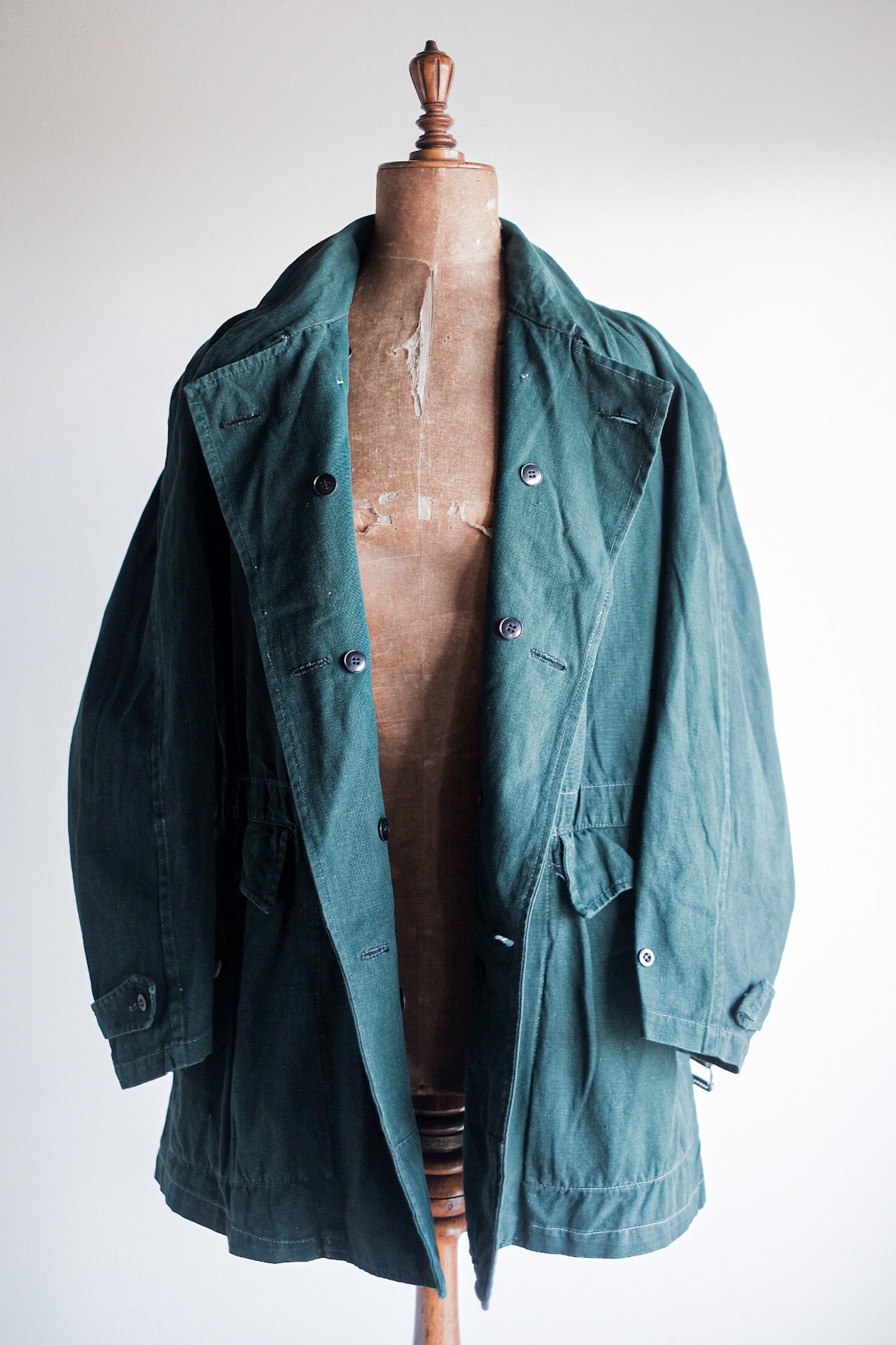 【~40's】French Army Double Breasted Green Linen Canvas Jacket