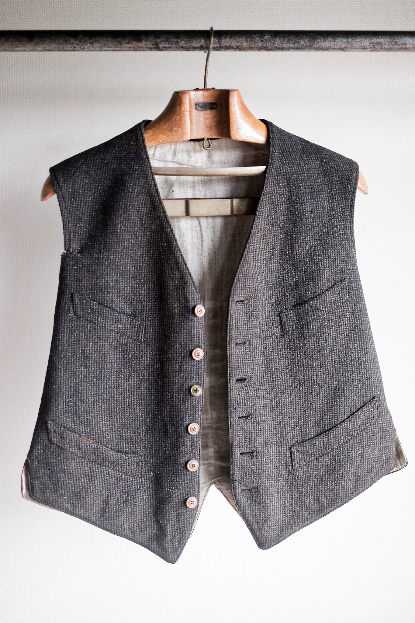 【~30's】French Vintage Gray Wool Work Gilet